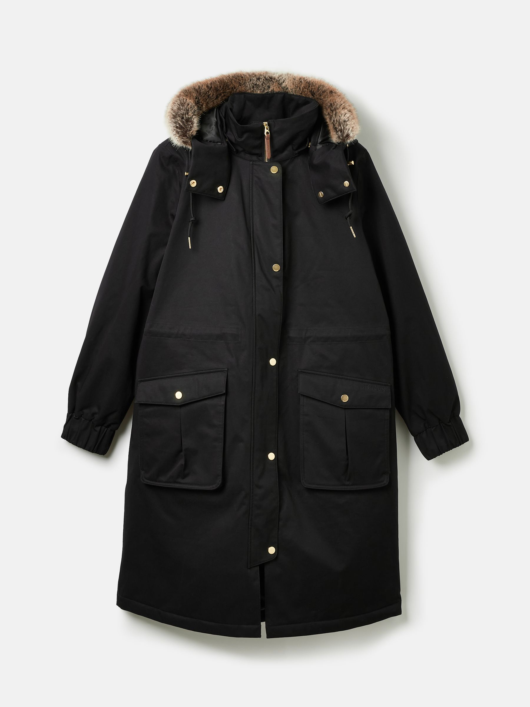Harpsden Cosy Black Waterproof Fleece Lined Raincoat with Faux Fur Hood - Image 9 of 10