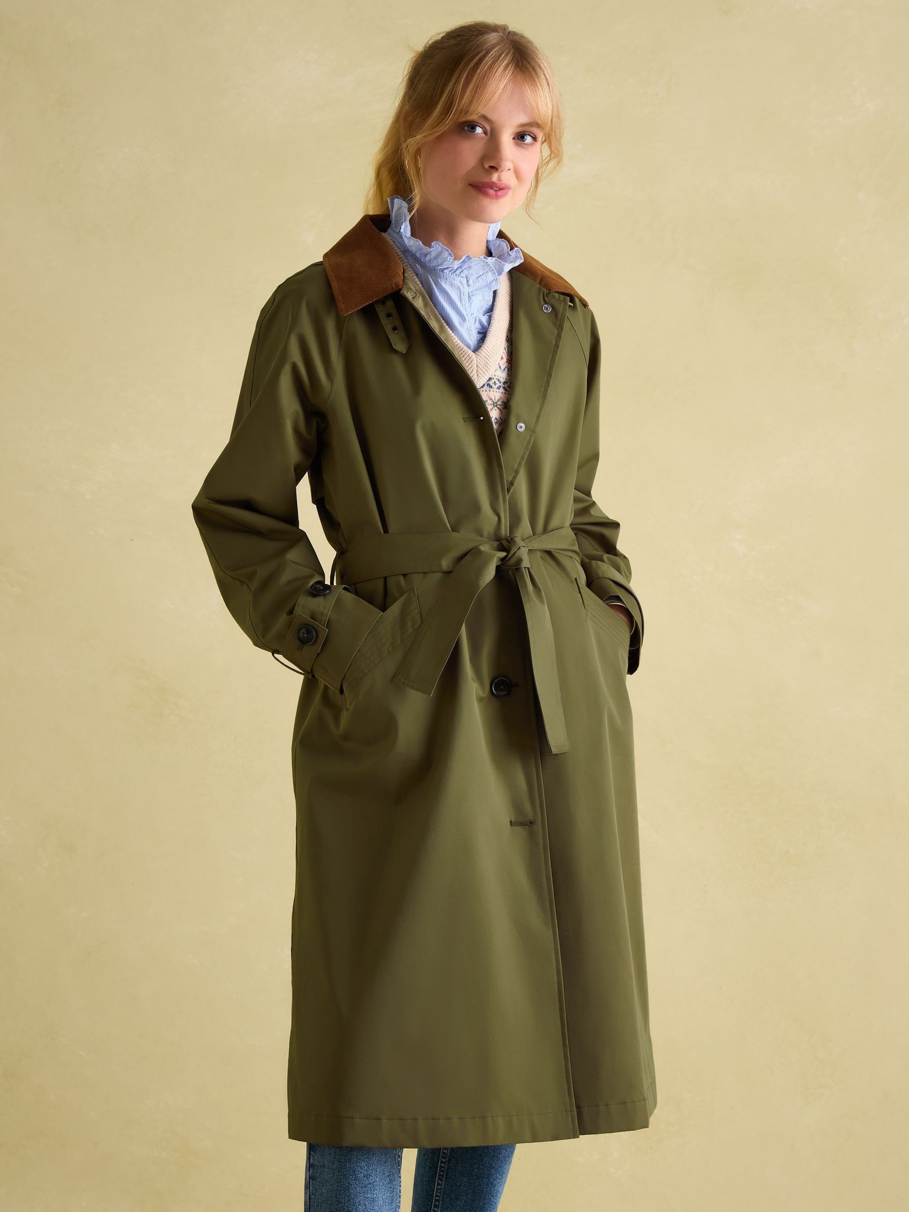 Epwell Green Waterproof Belted Trench Coat Joules