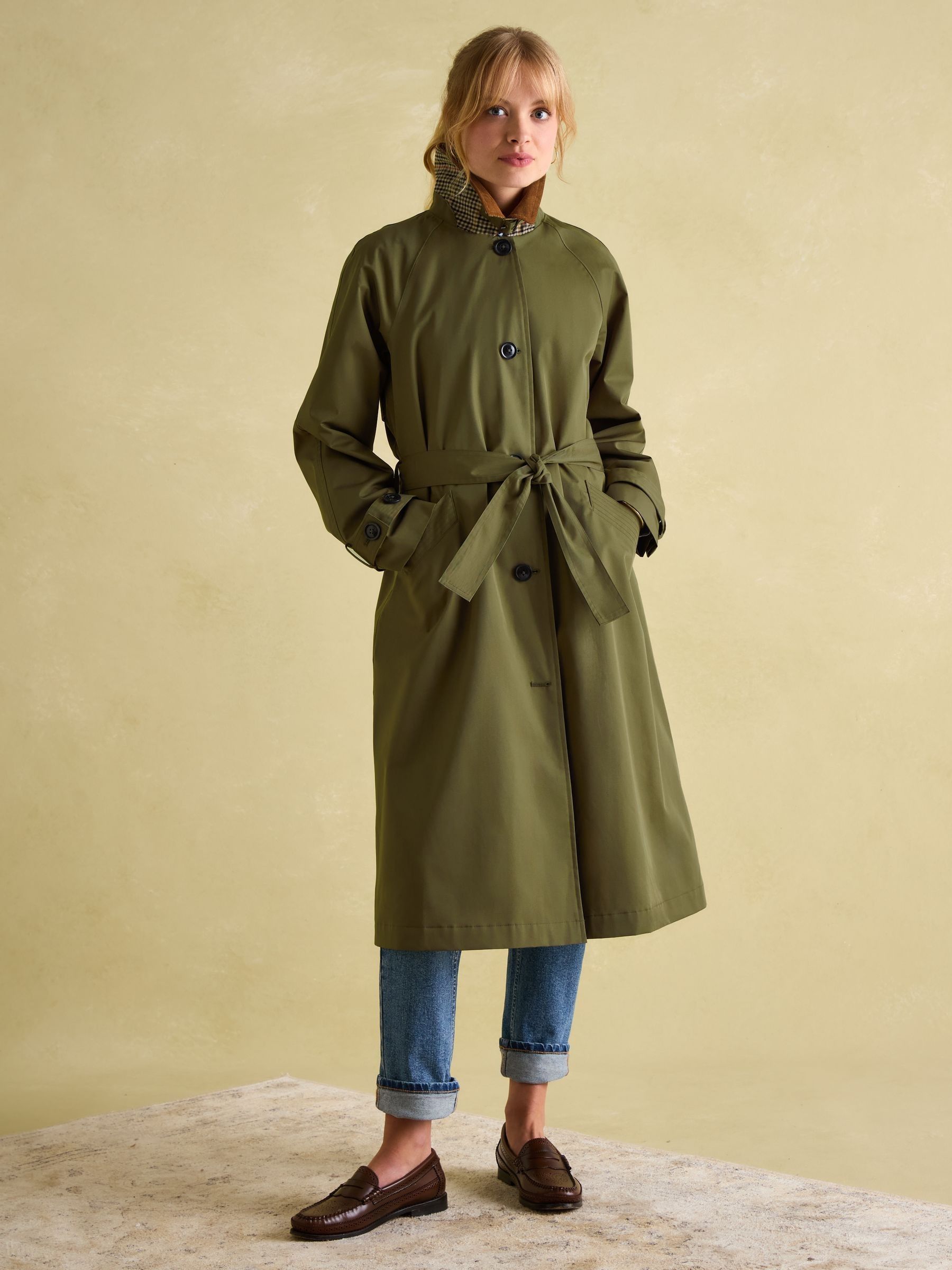 Epwell Green Waterproof Belted Trench Coat | Joules