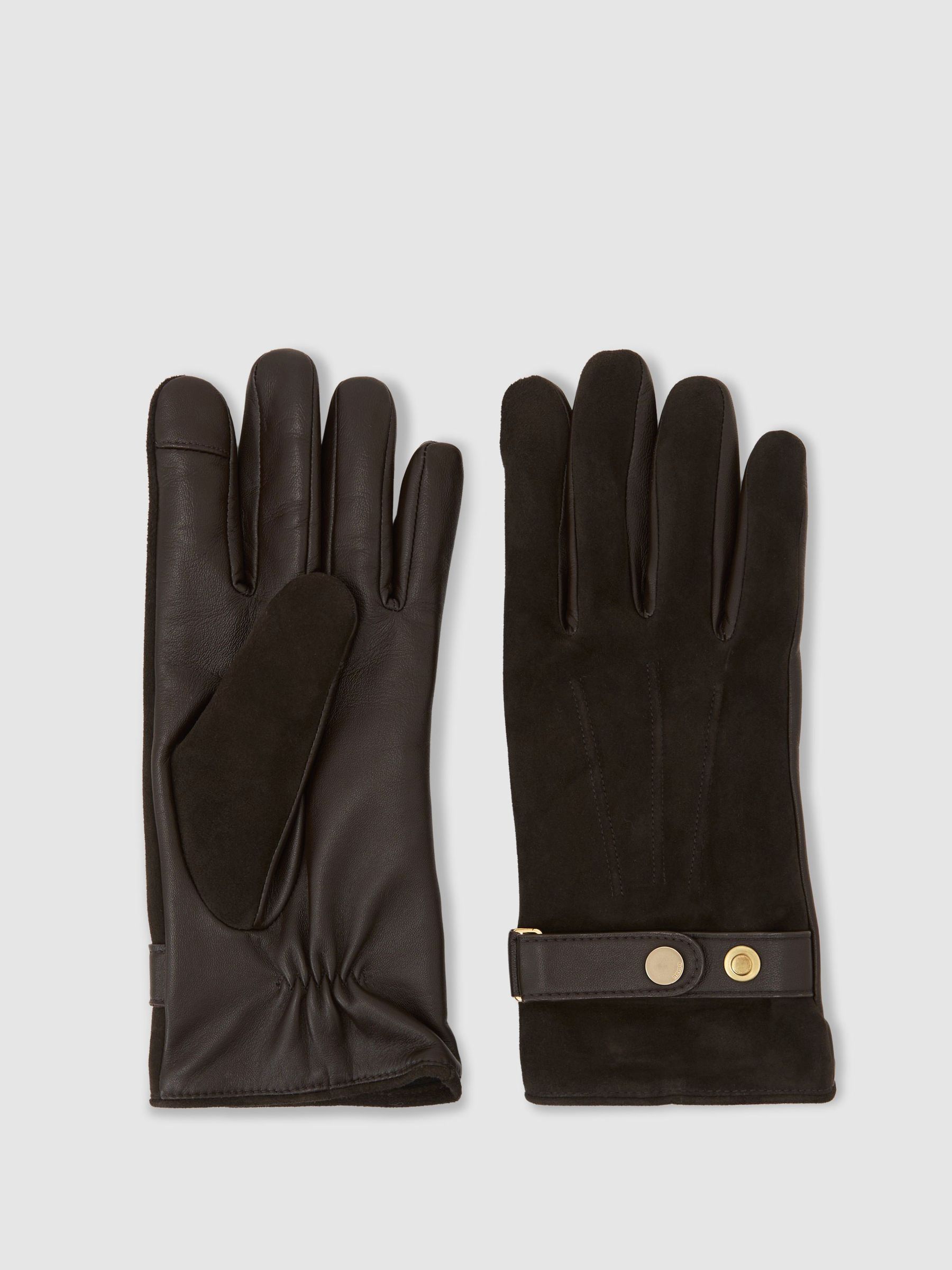 Suede and Leather Driving Gloves in Chocolate Brown - Image 2 of 4
