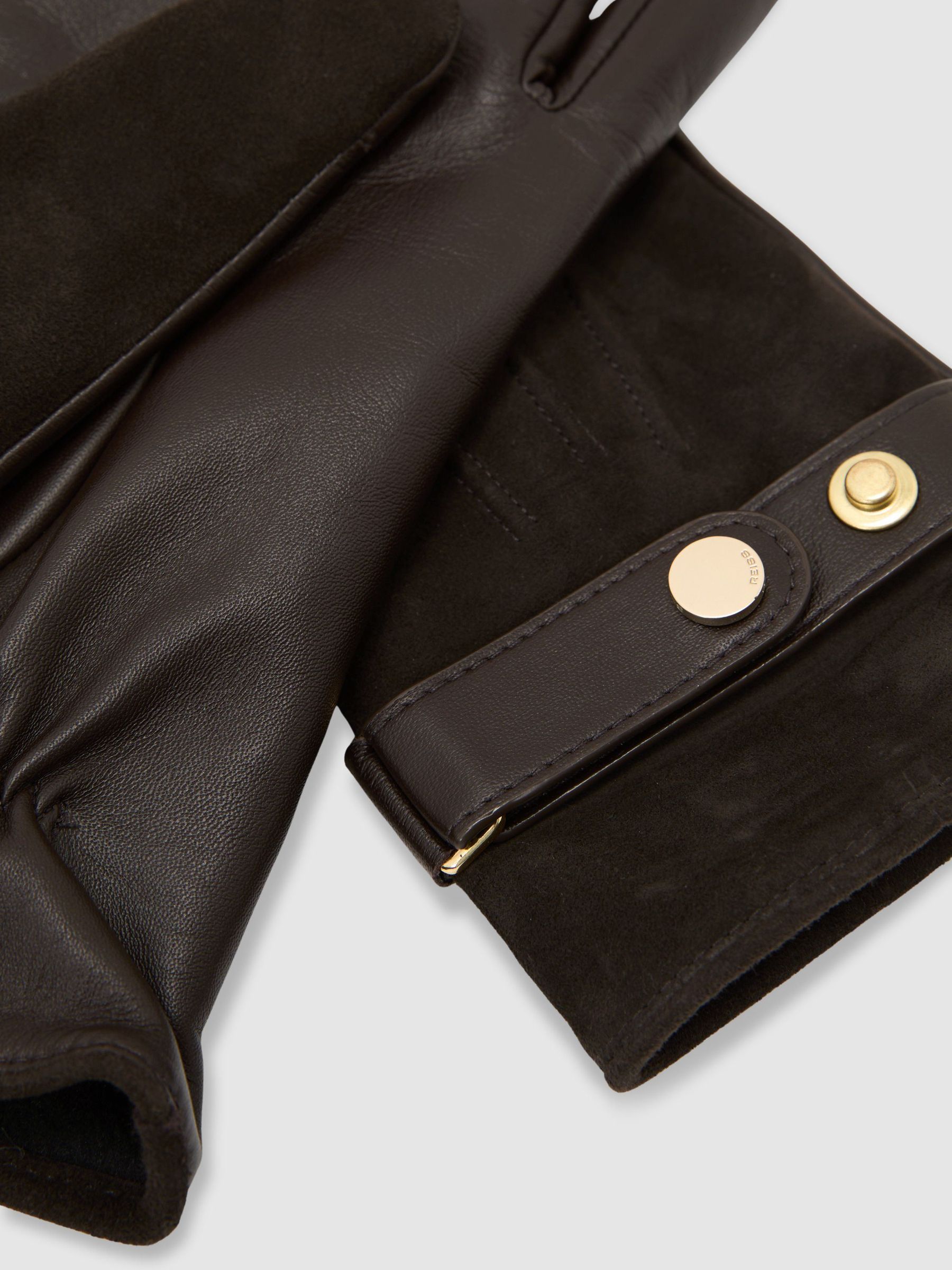 Suede and Leather Driving Gloves in Chocolate Brown - Image 4 of 4