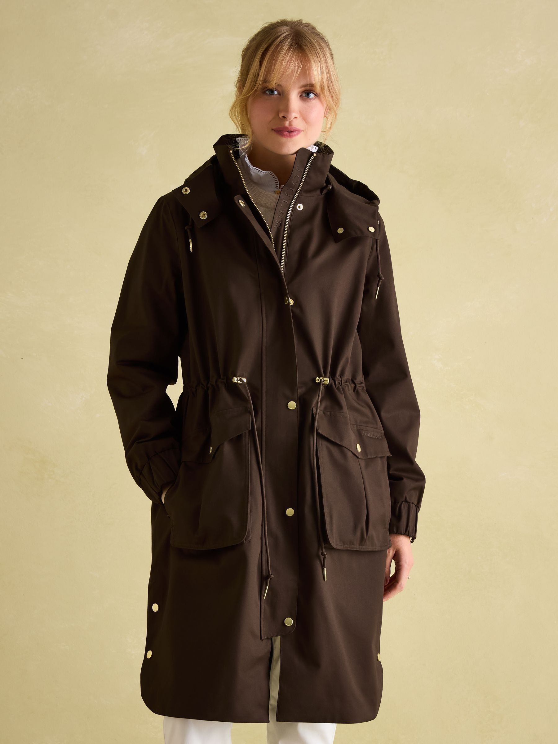 Harpsden Brown Waterproof Long Raincoat with Hood - Image 1 of 9