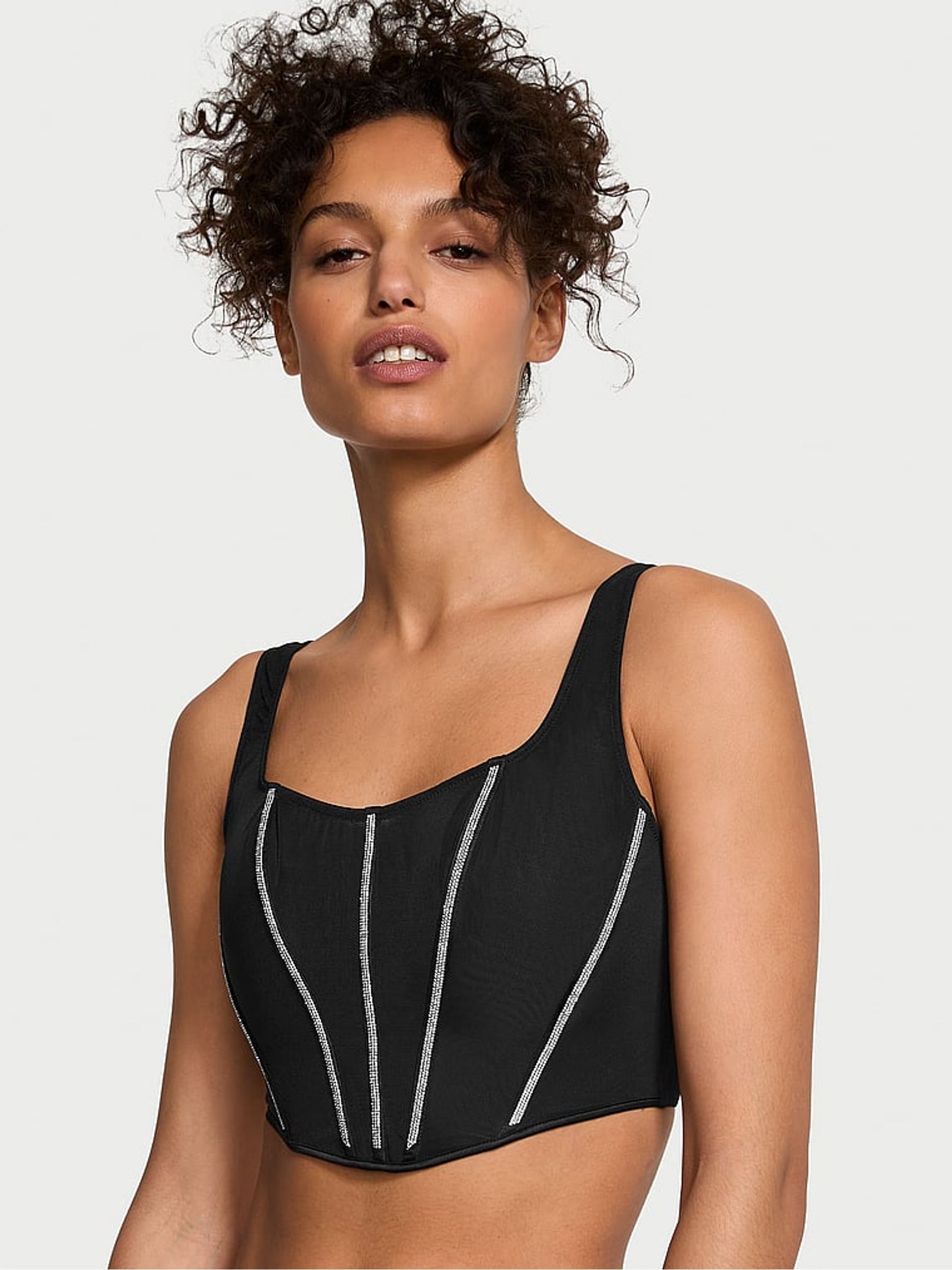 Black Sheer Shine Corset Bra Top - Image 1 of 5