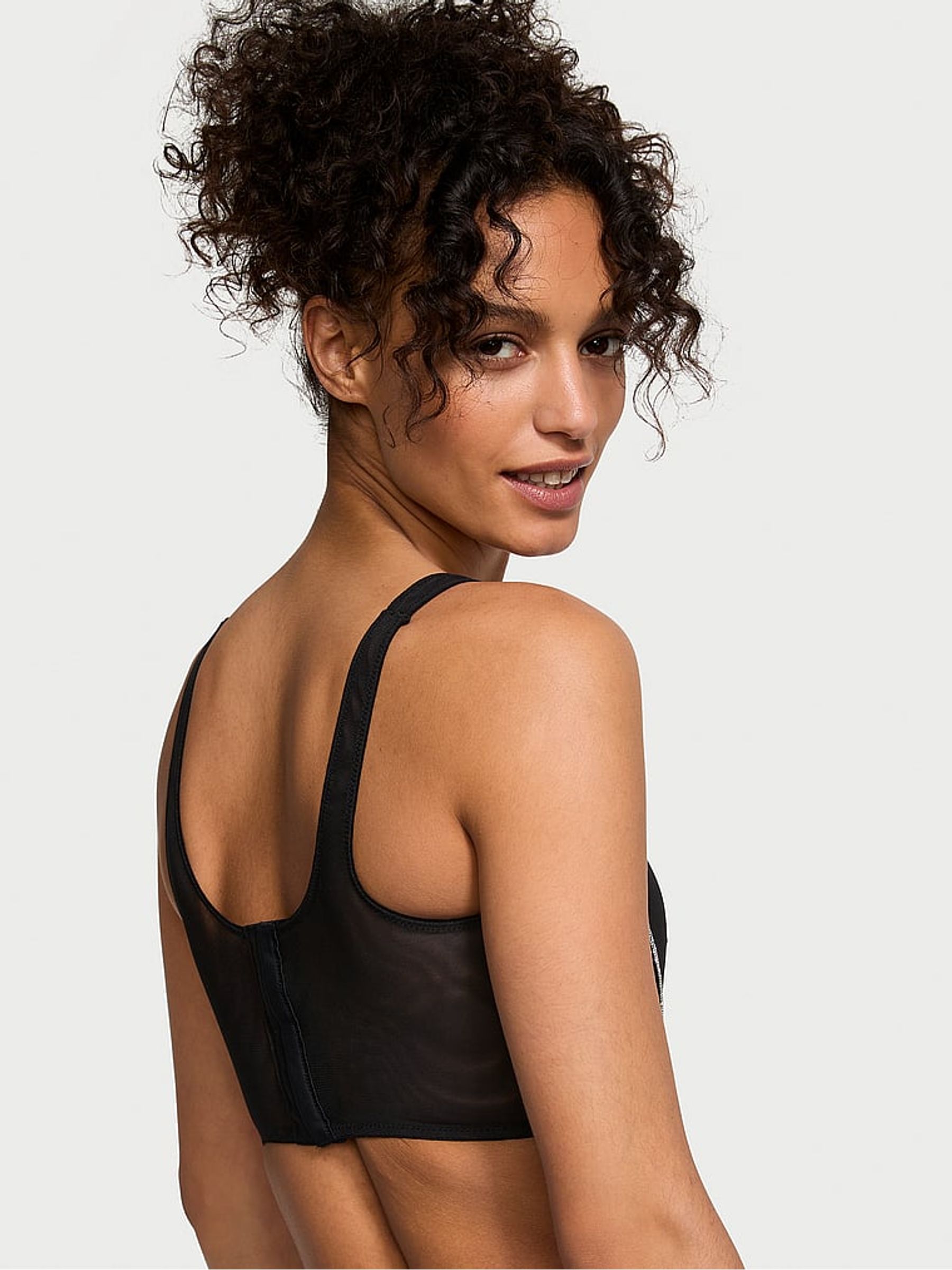 Black Sheer Shine Corset Bra Top - Image 2 of 5