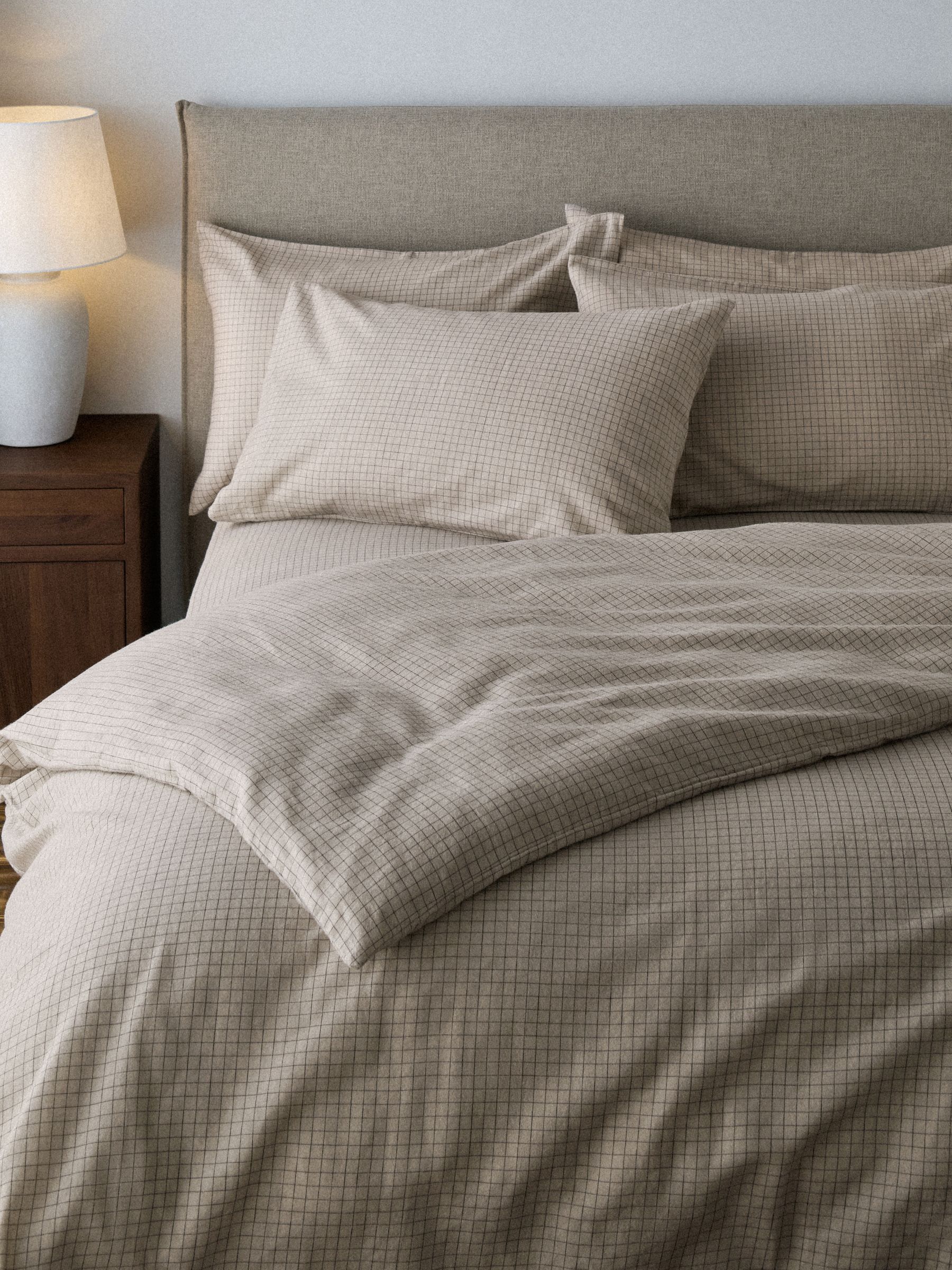 The Set 2 Pack Natural Windowpane Check Cosy Brushed Cotton Bedsets with Fitted Sheets and Extra Pillowcases - Image 2 of 5