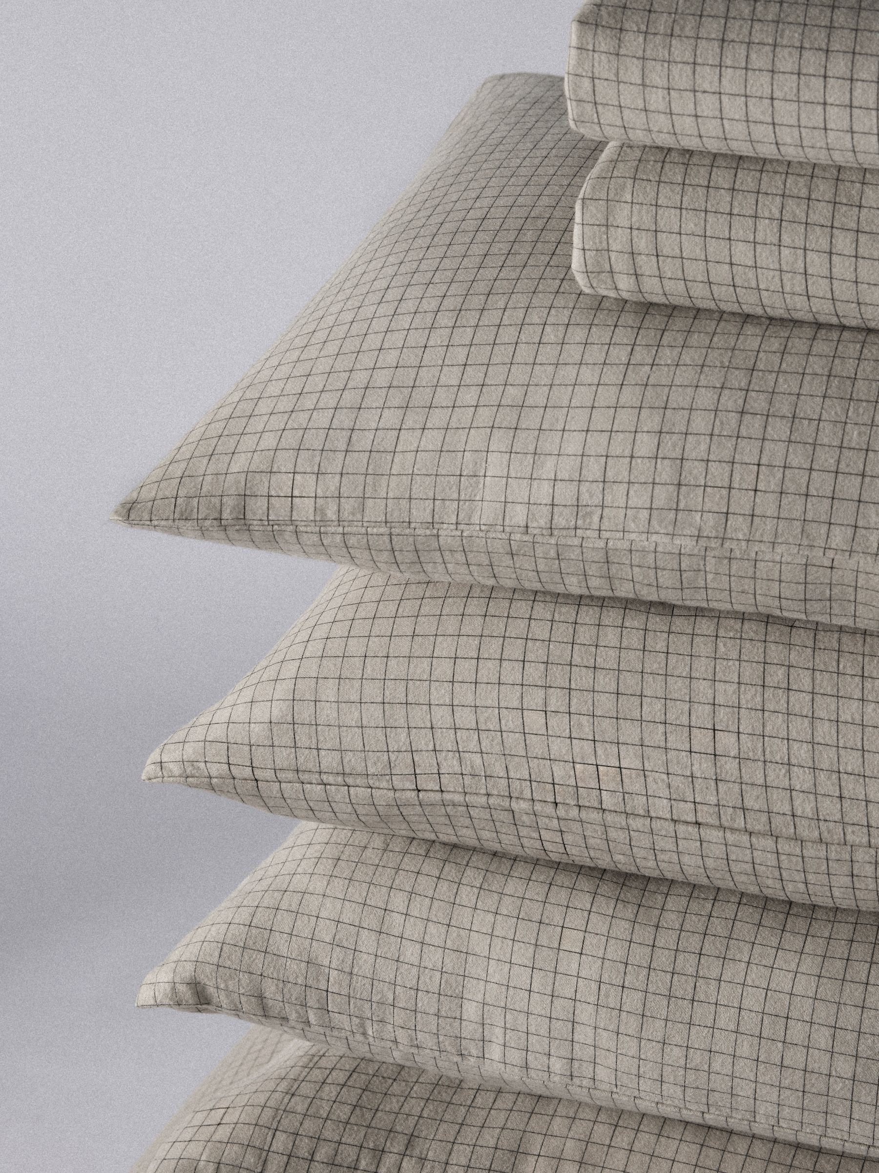 The Set 2 Pack Natural Windowpane Check Cosy Brushed Cotton Bedsets with Fitted Sheets and Extra Pillowcases - Image 5 of 5 The Set 2 Pack Natural Windowpane Check Cosy Brushed Cotton Bedsets with Fitted Sheets and Extra Pillowcases - Image 5 of 5
