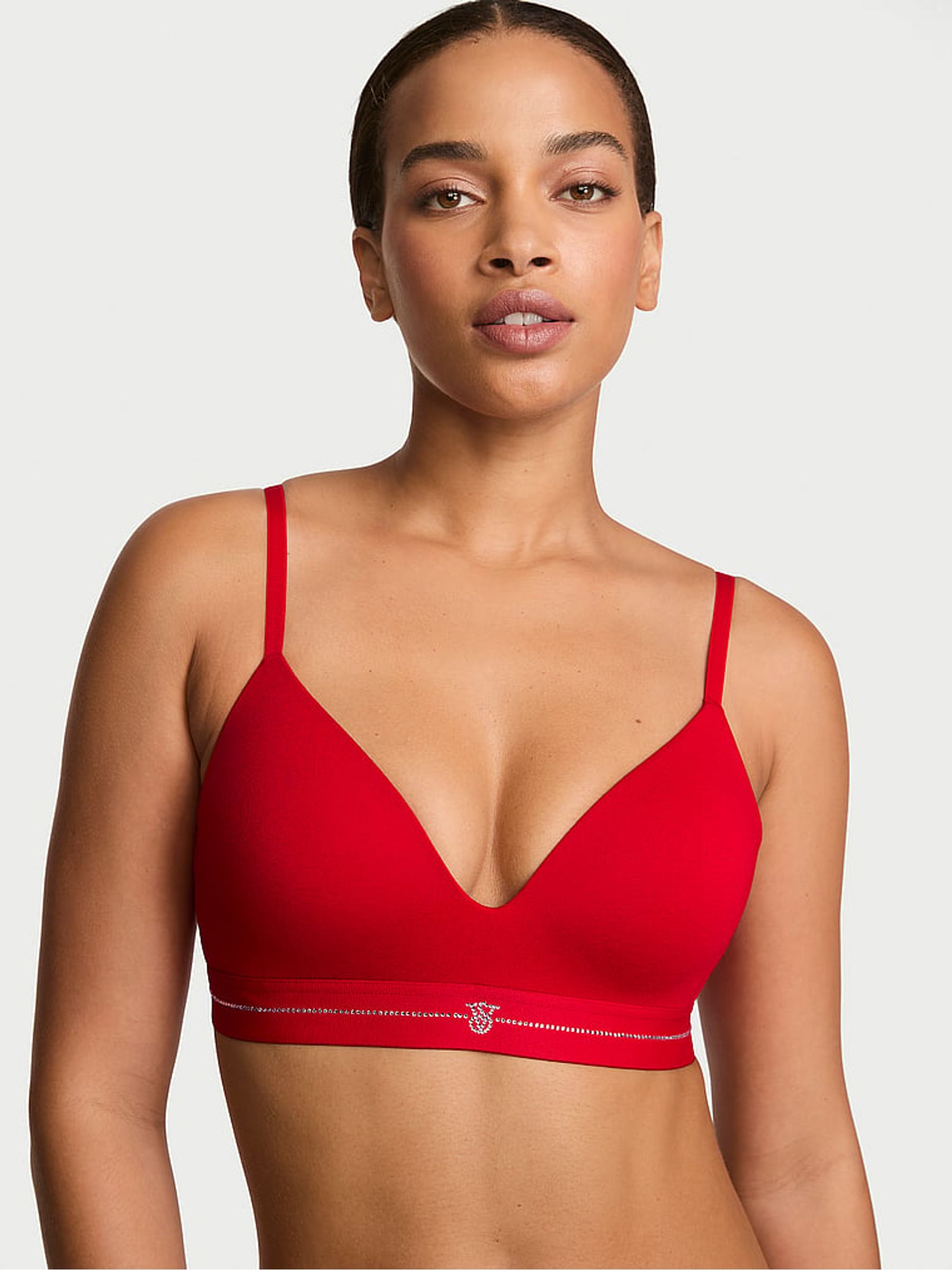Lipstick Red Lightly Lined Non Wired Shine Logo Cotton Bra - Image 1 of 2