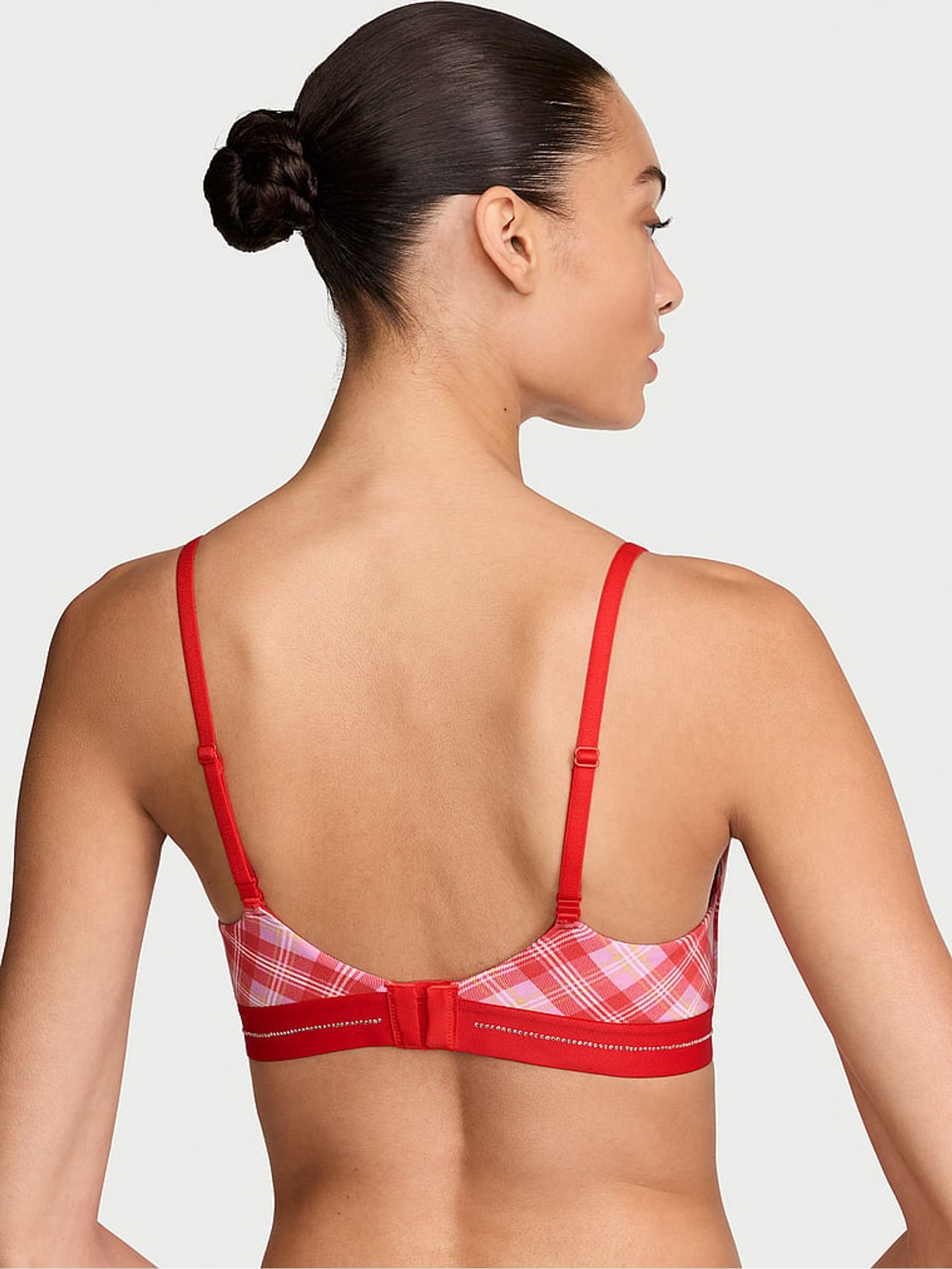 Red & Pink Tartan Lightly Lined Non Wired Shine Logo Cotton Bra - Image 3 of 3