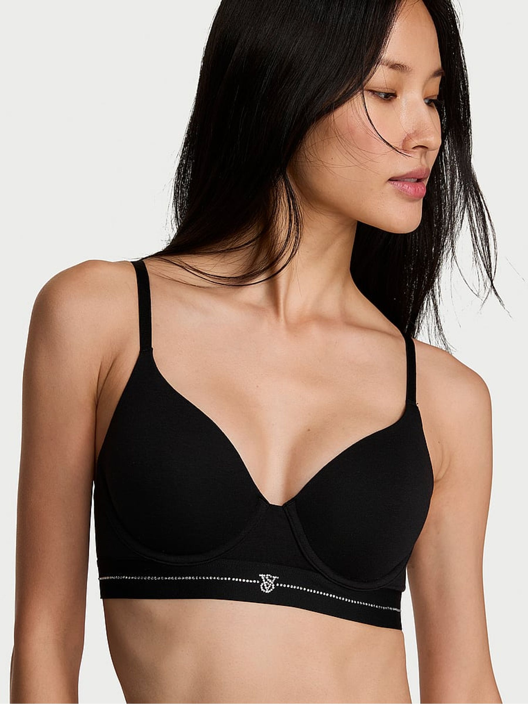 Black Full Cup Push Up Shine Logo Cotton Bra - Image 1 of 2 Black Full Cup Push Up Shine Logo Cotton Bra - Image 1 of 2