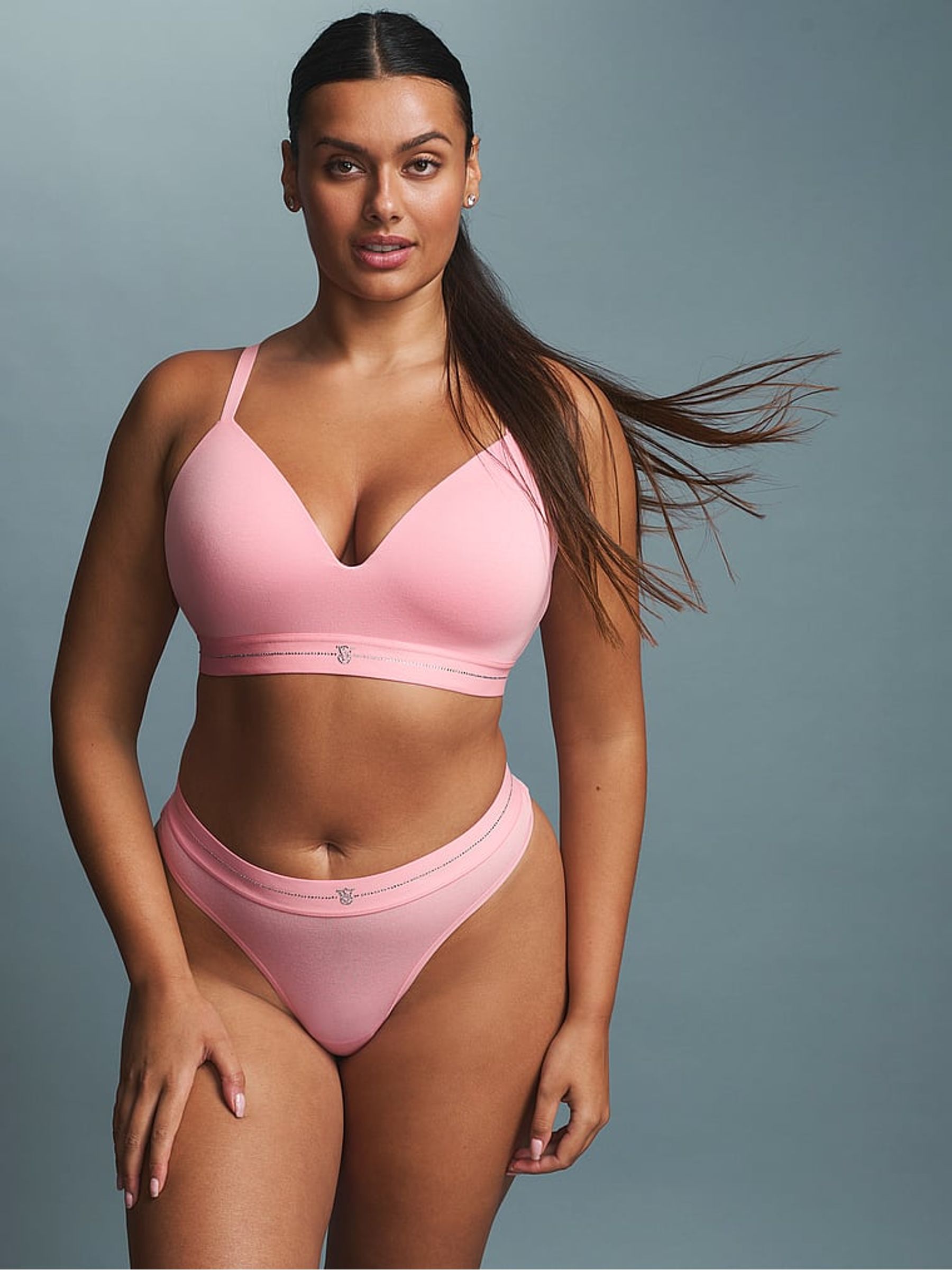 Victoria Pink Lightly Lined Non Wired Shine Logo Cotton Bra - Image 1 of 3 Victoria Pink Lightly Lined Non Wired Shine Logo Cotton Bra - Image 1 of 3