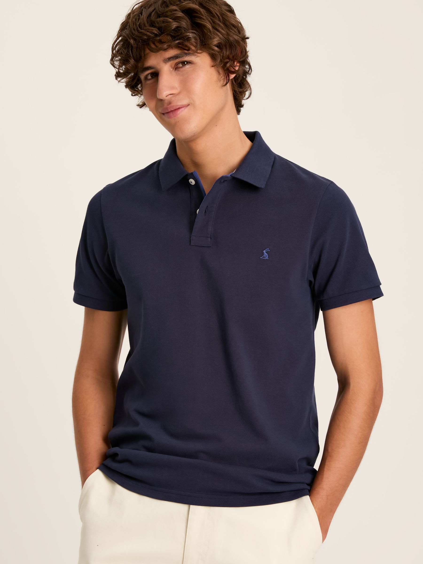 Woody Navy Slim Fit Cotton Pique Polo Shirt - Image 1 of 7