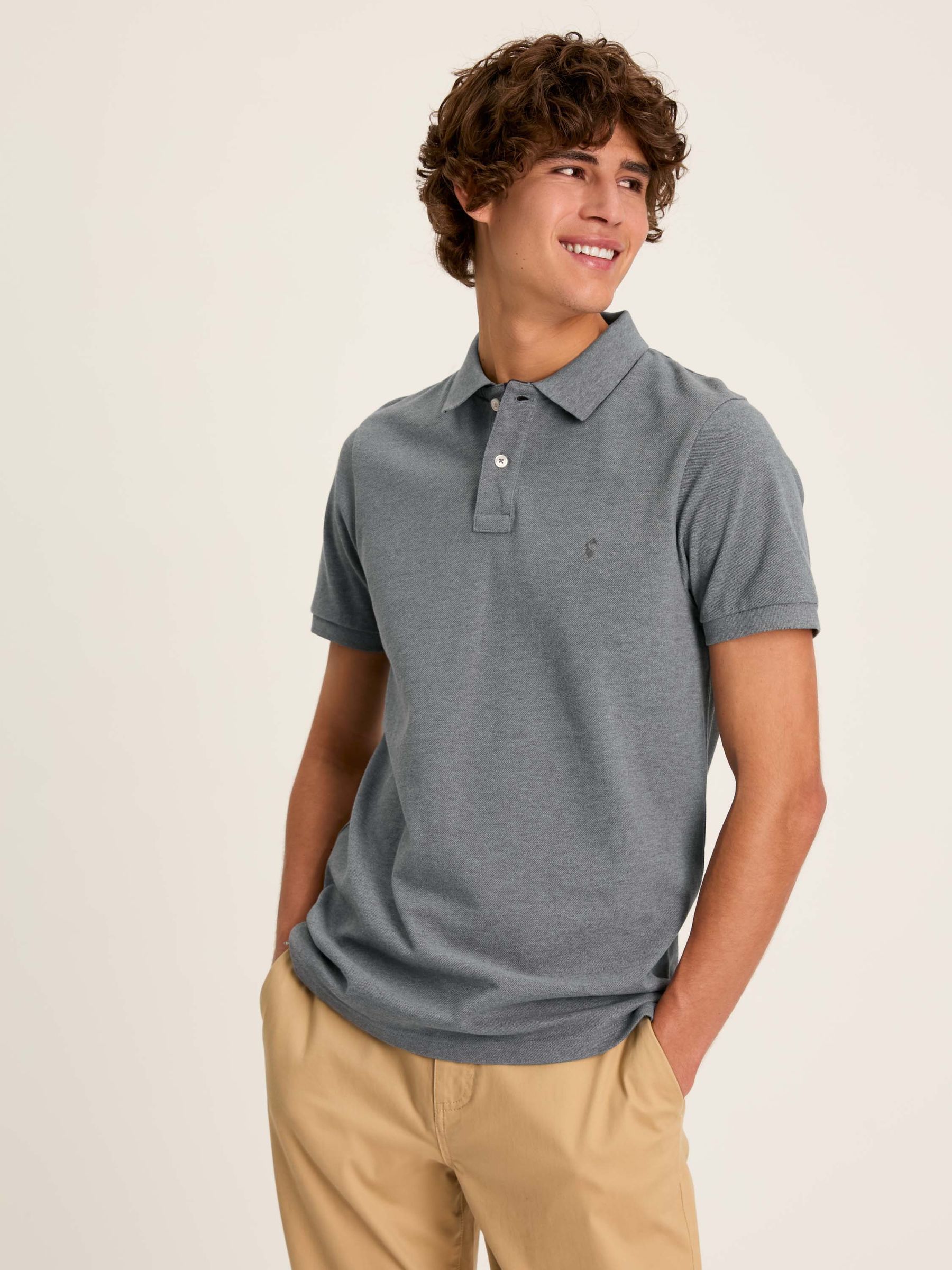 Woody Grey Slim Fit Cotton Pique Polo Shirt - Image 1 of 6