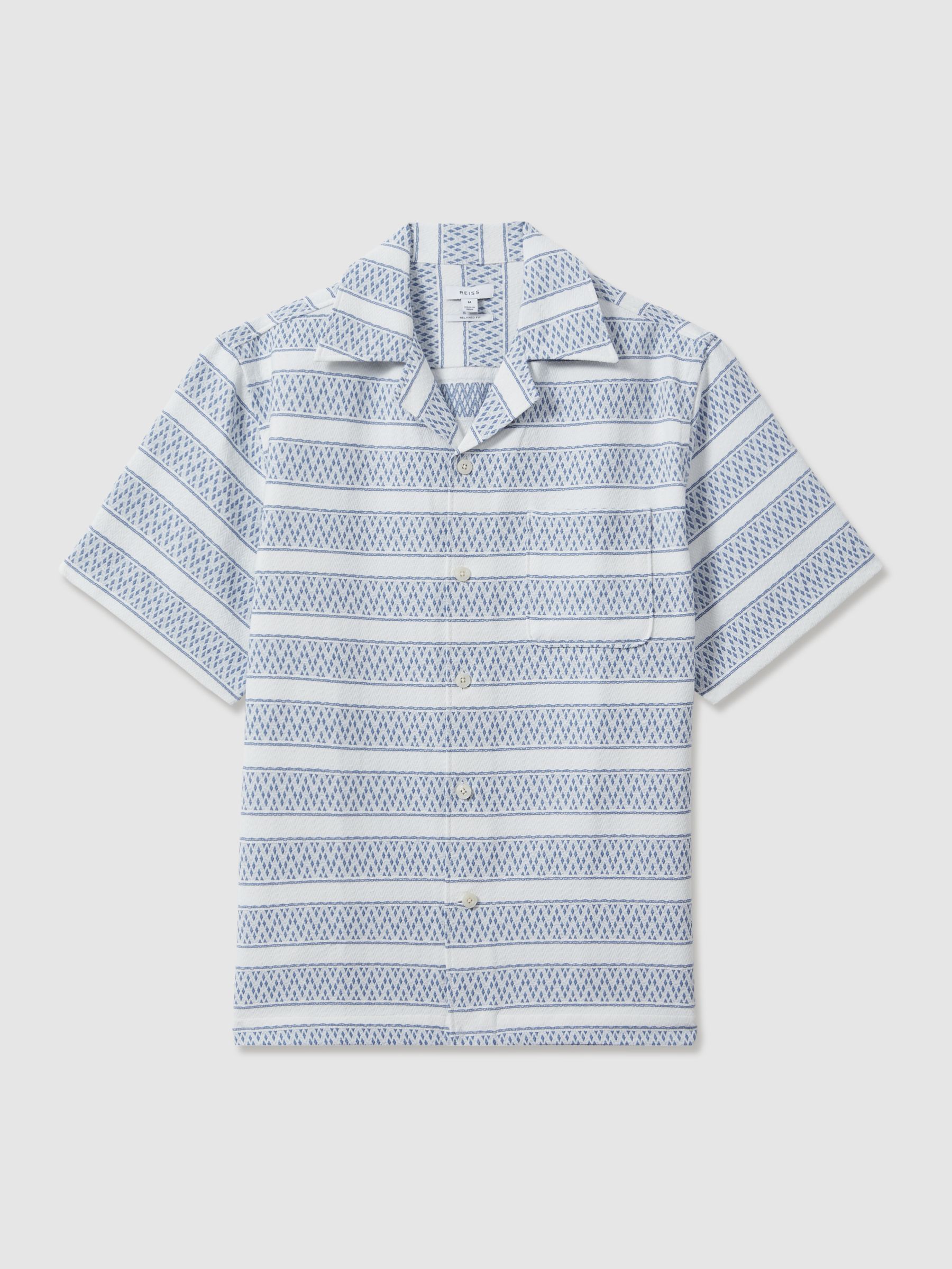 Herringbone Cuban Collar Shirt in White/Soft Blue - Image 2 of 6