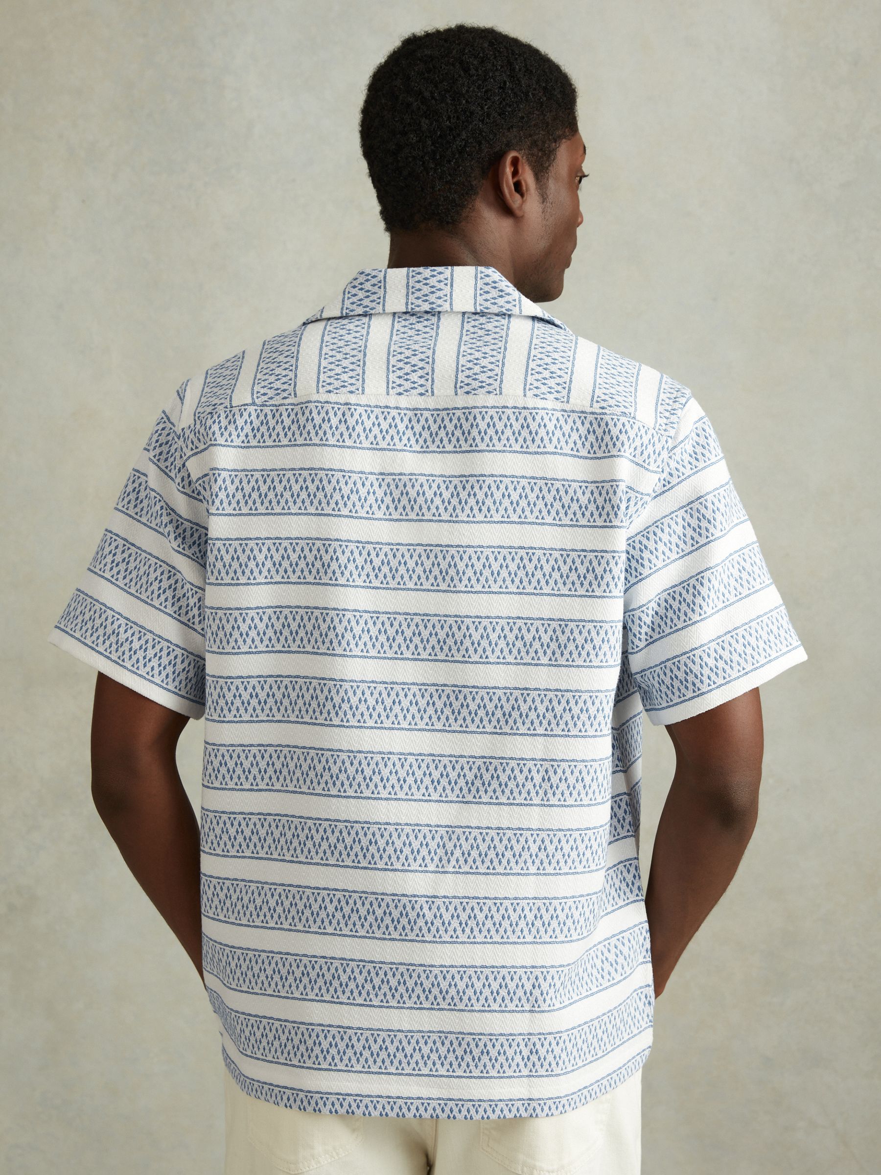 Herringbone Cuban Collar Shirt in White/Soft Blue - Image 5 of 6