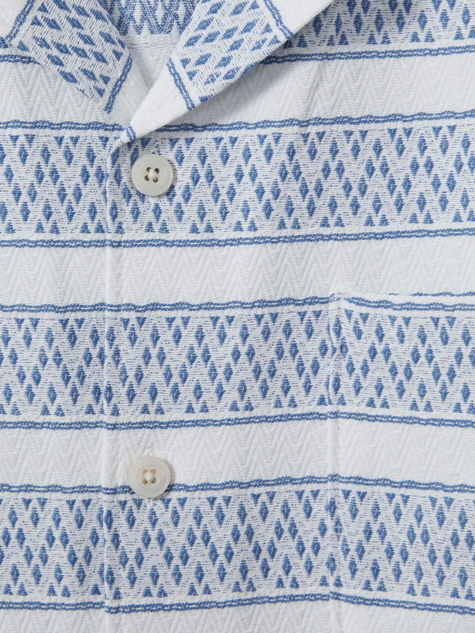 Herringbone Cuban Collar Shirt in White/Soft Blue - Image 6 of 6