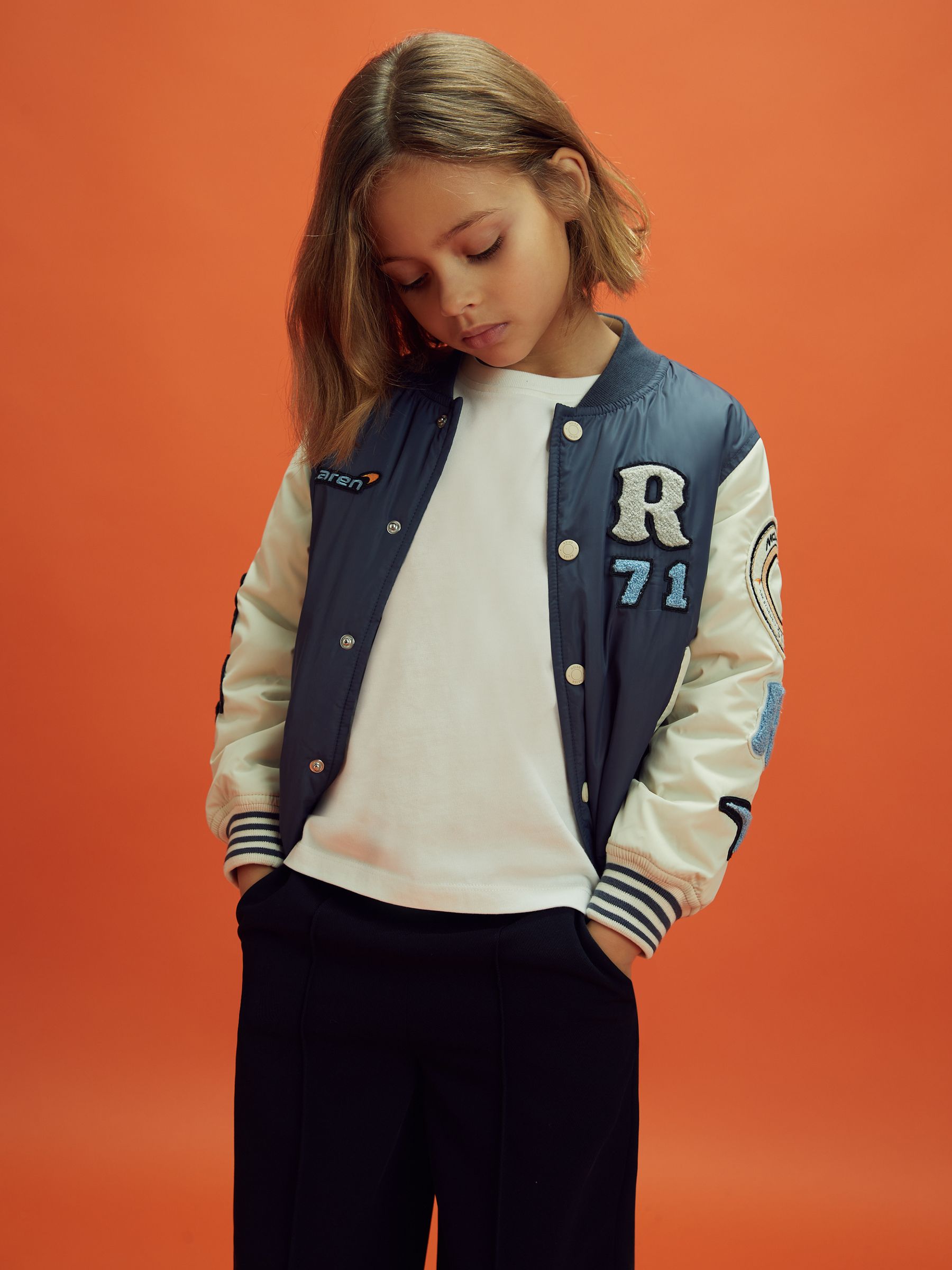 9-13 yrs McLaren F1 Patch Varsity Bomber Jacket in Airforce Blue/Ecru - Image 1 of 12
