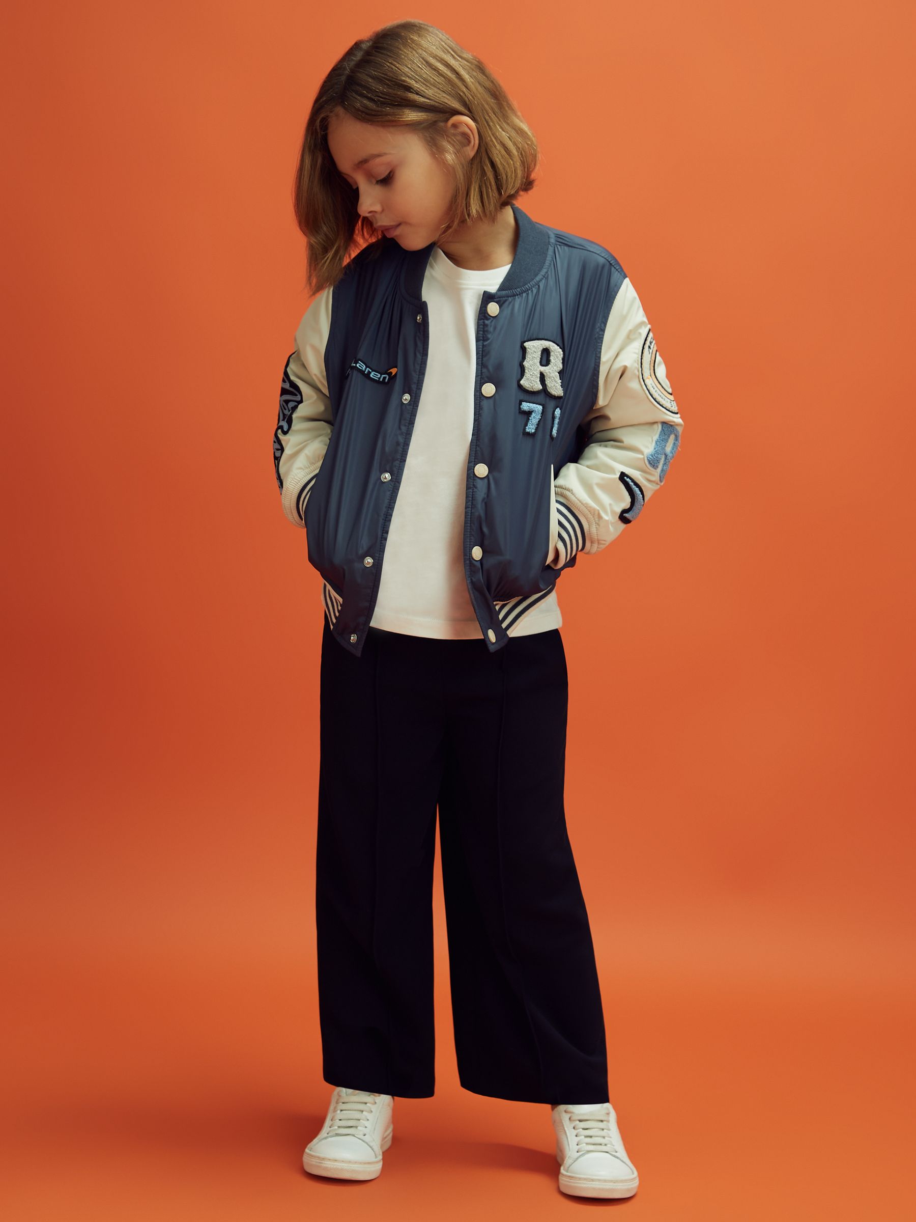 9-13 yrs McLaren F1 Patch Varsity Bomber Jacket in Airforce Blue/Ecru - Image 3 of 12
