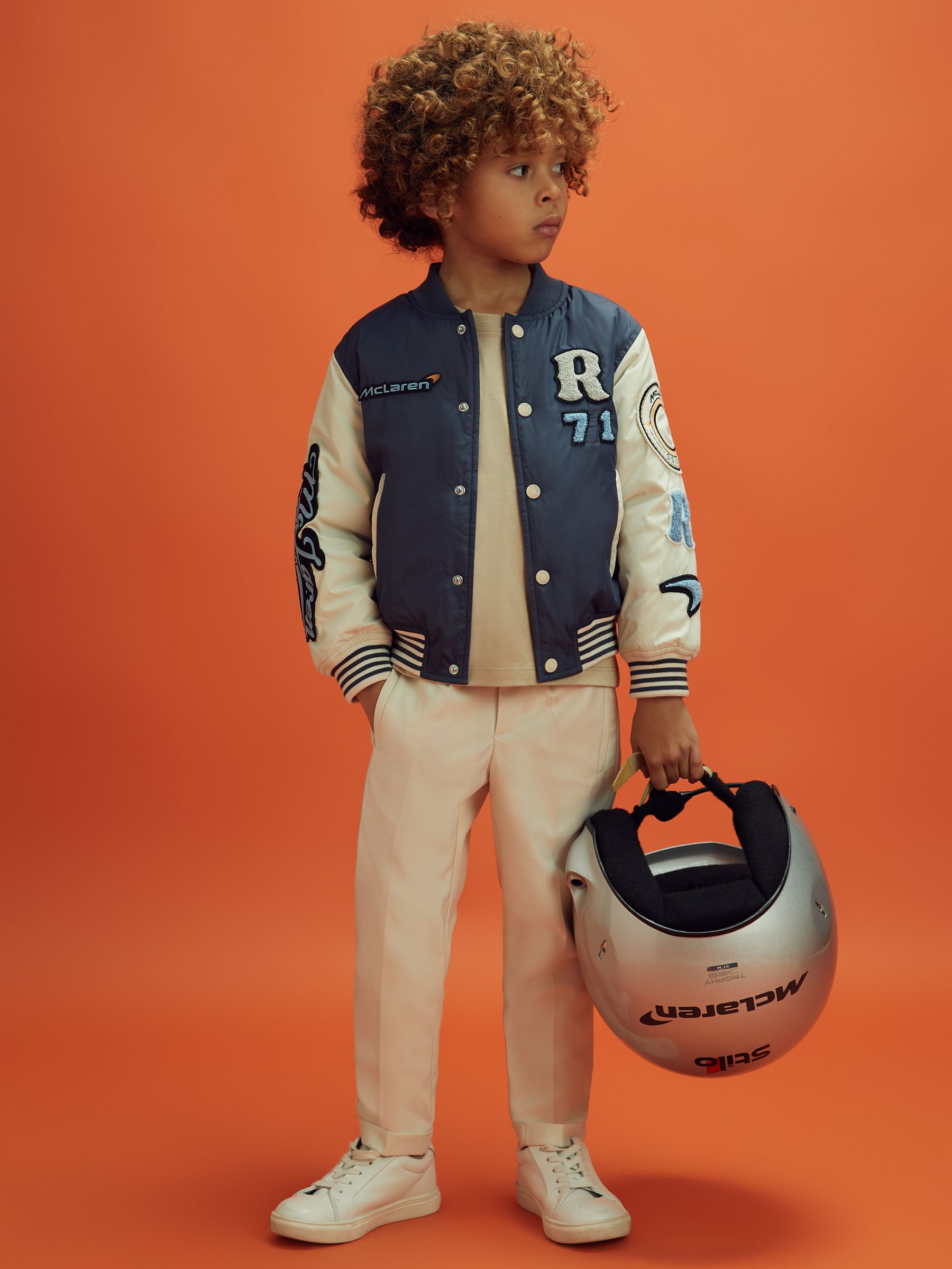 9-13 yrs McLaren F1 Patch Varsity Bomber Jacket in Airforce Blue/Ecru - Image 6 of 12
