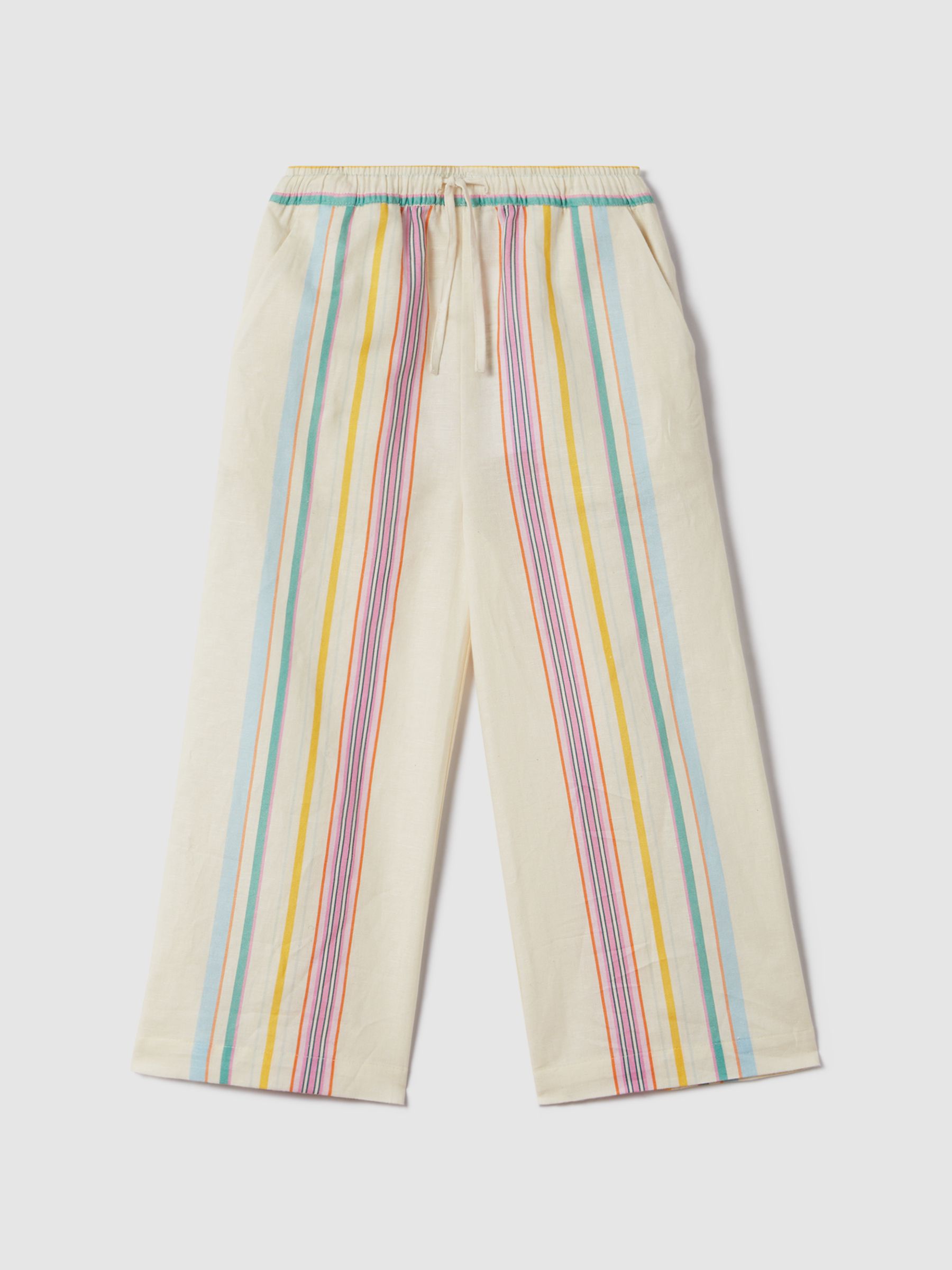 9-13 yrs Linen Drawstring Trousers in Multi - Image 2 of 6