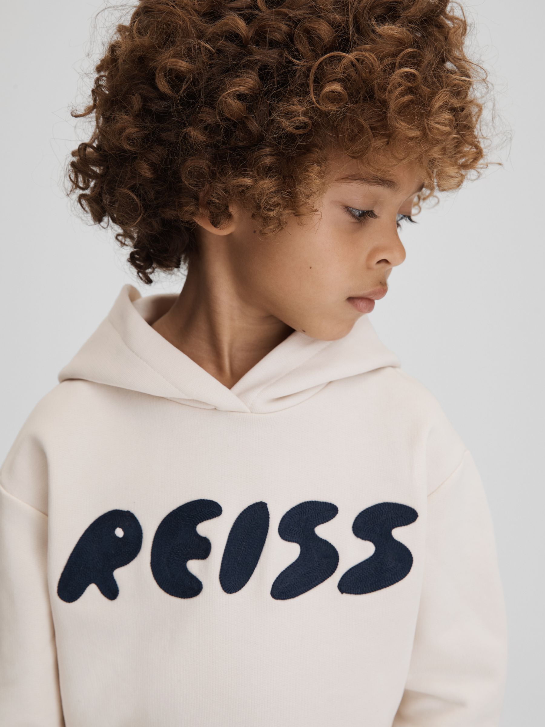 Teen Oversized Cotton Motif Hoodie in Ecru - Image 4 of 6