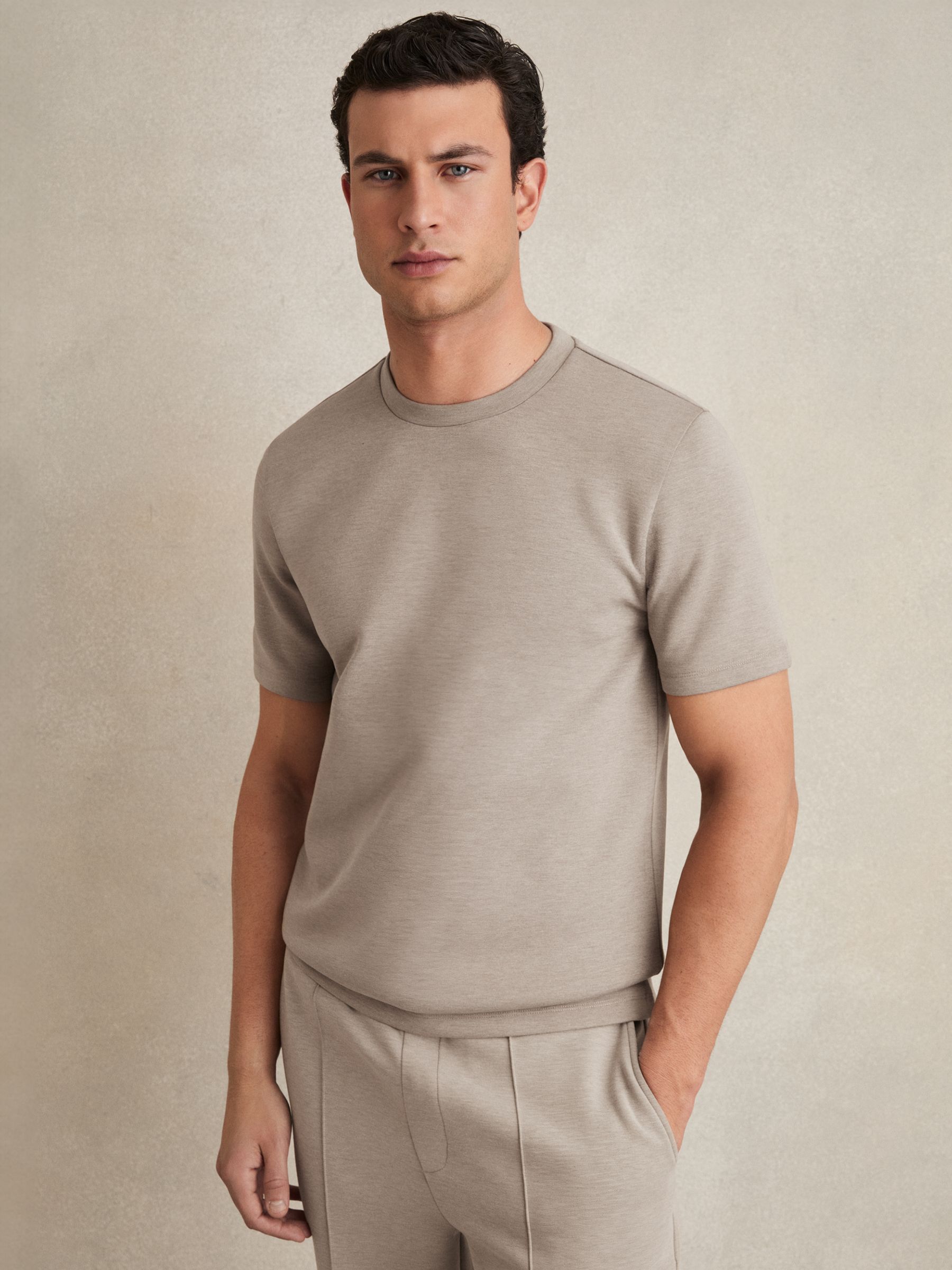 Interlock Jersey Crew Neck T-Shirt in Taupe - Image 1 of 6