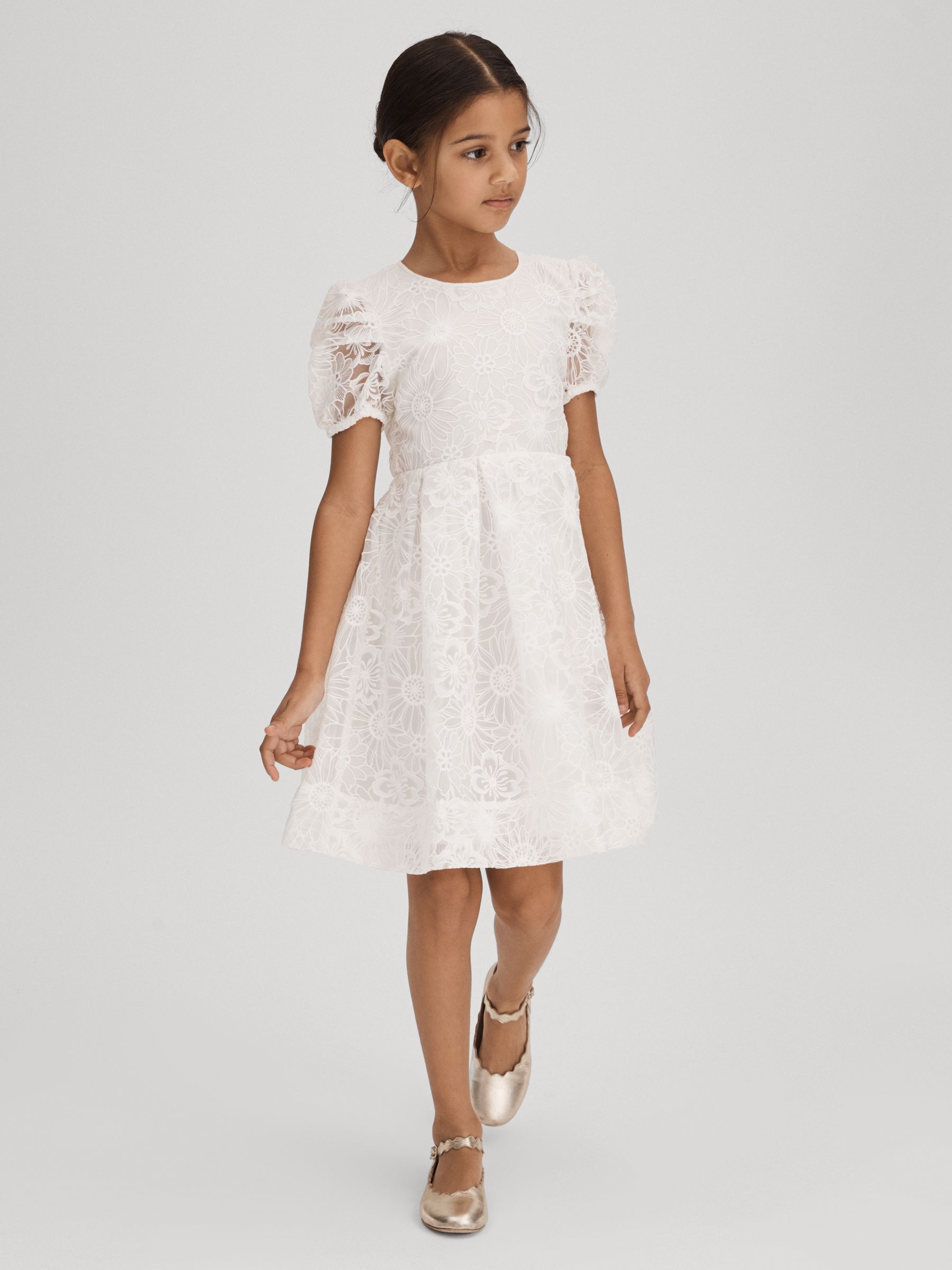 9-13 yrs Lace Puff Sleeve Dress in Ivory - Image 1 of 6