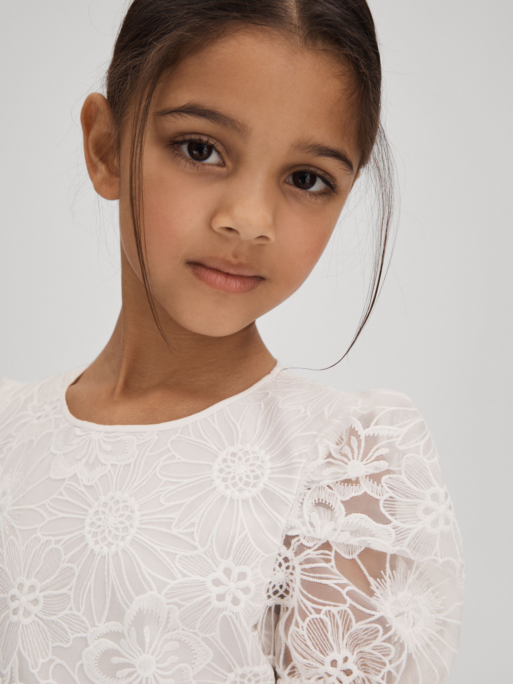 9-13 yrs Lace Puff Sleeve Dress in Ivory - Image 4 of 6