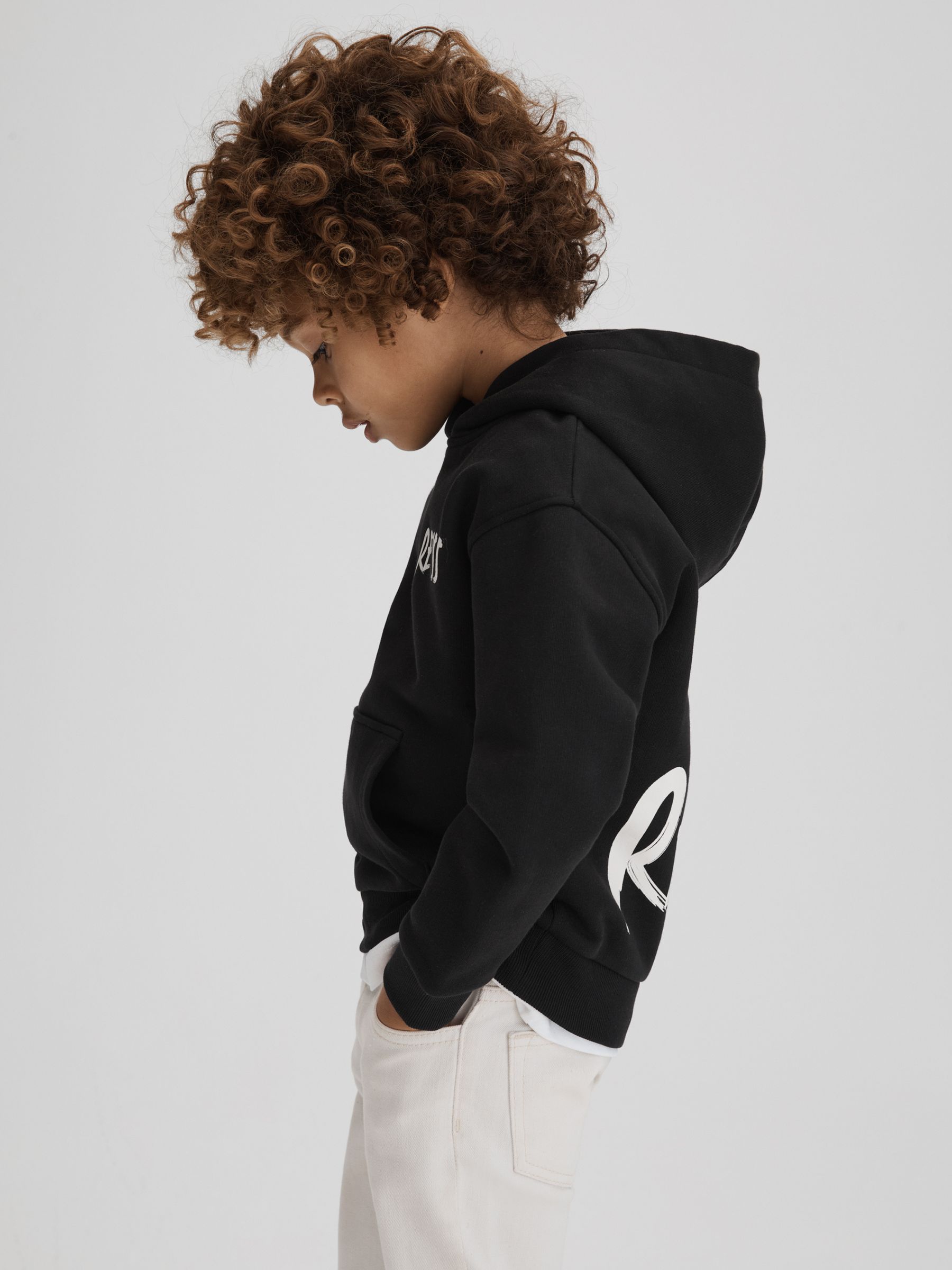 Teen Cotton Relaxed Motif Hoodie in Washed Black - Image 4 of 7