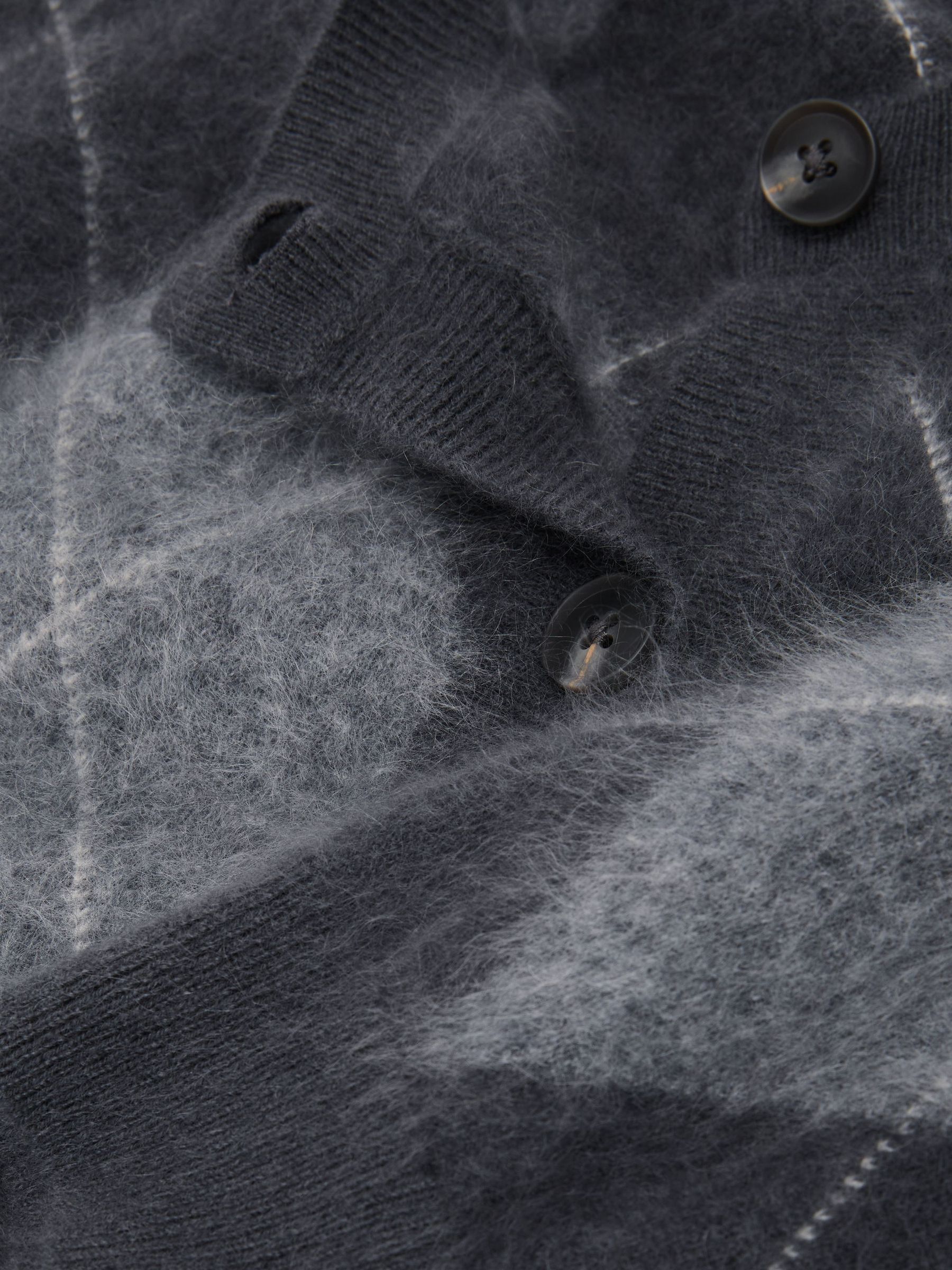 100% Brushed Cashmere Argyle Cardigan in Grey - Billede 10 af 10