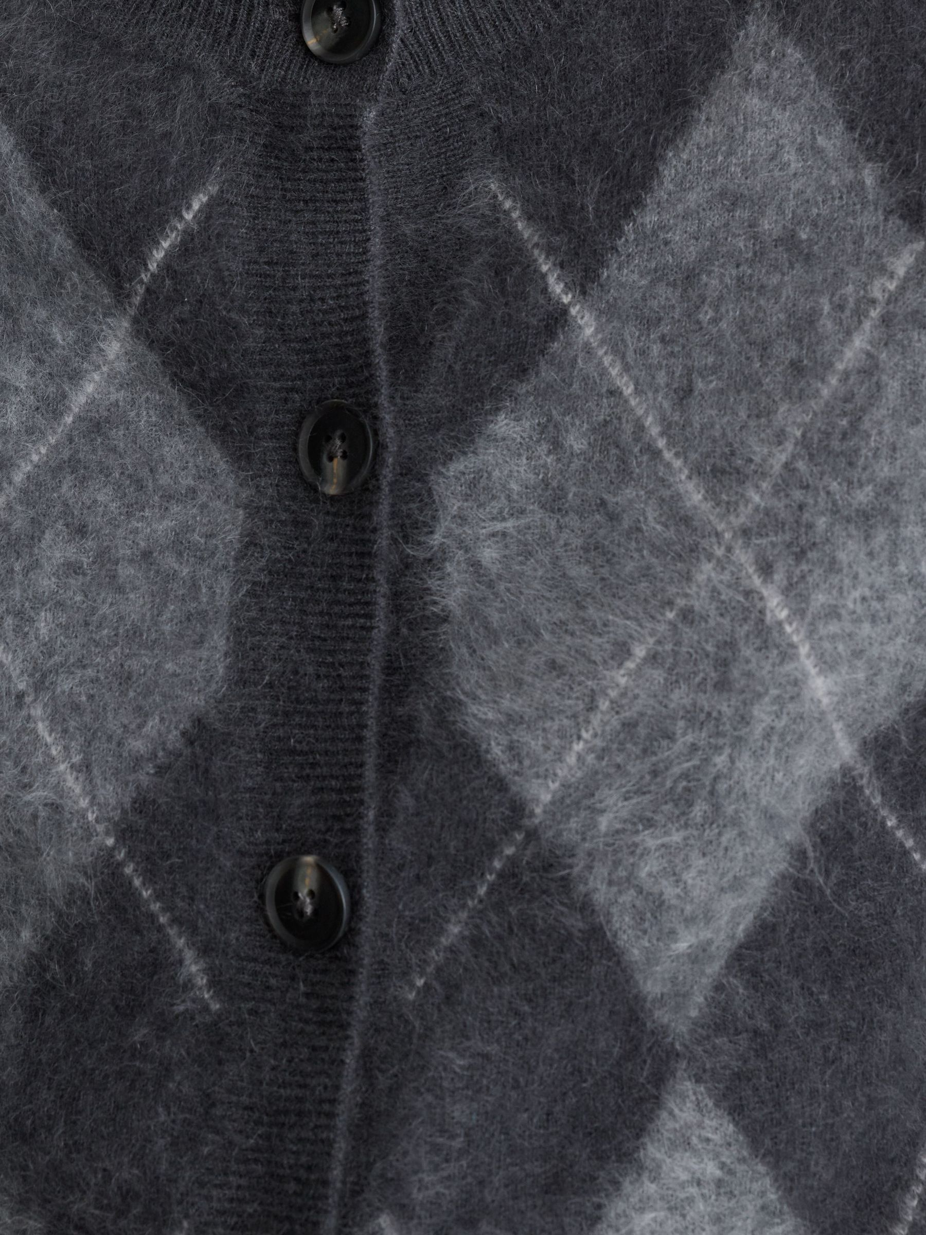 100% Brushed Cashmere Argyle Cardigan in Grey - Billede 7 af 10