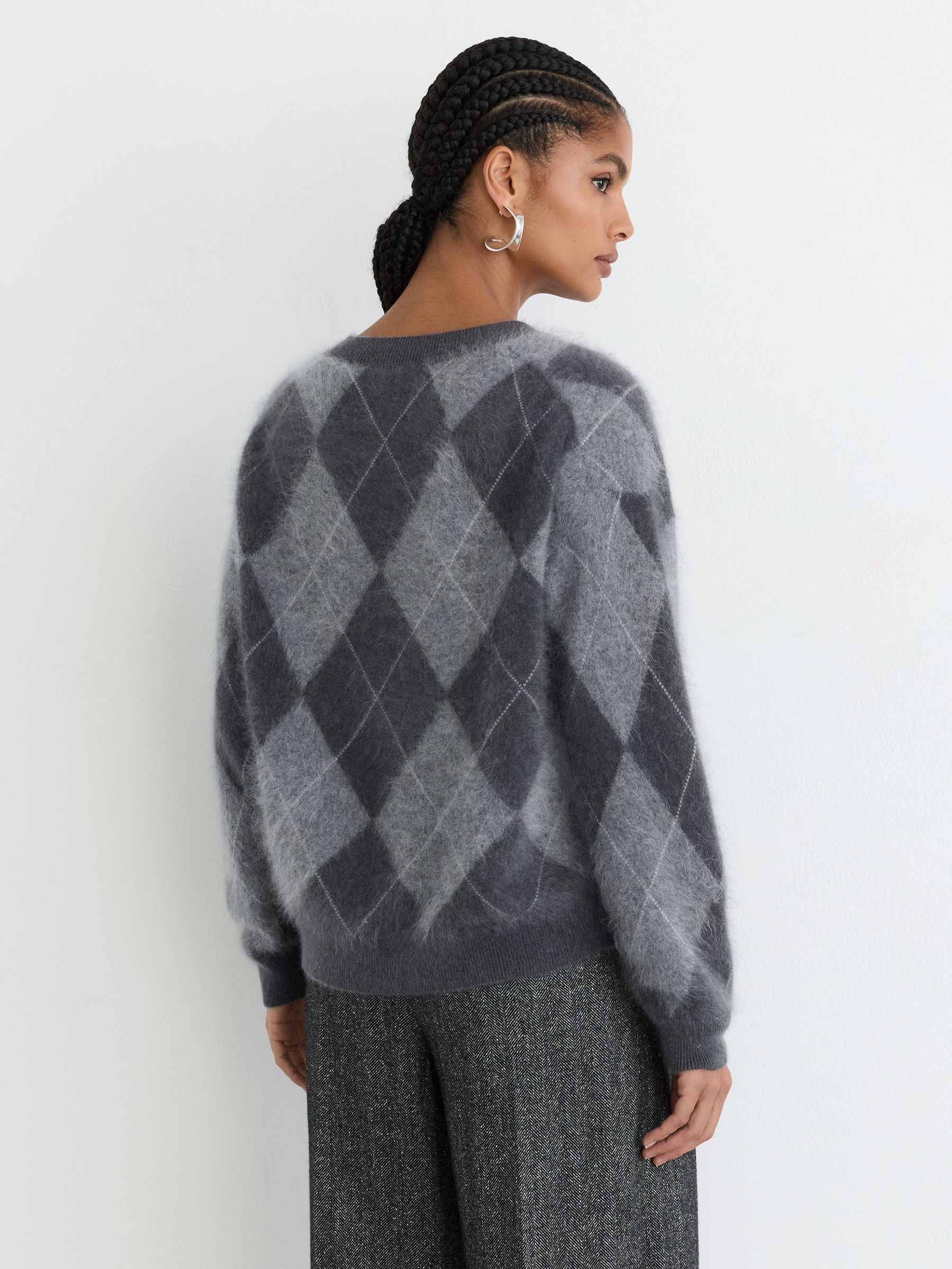 100% Brushed Cashmere Argyle Cardigan in Grey - Billede 9 af 10