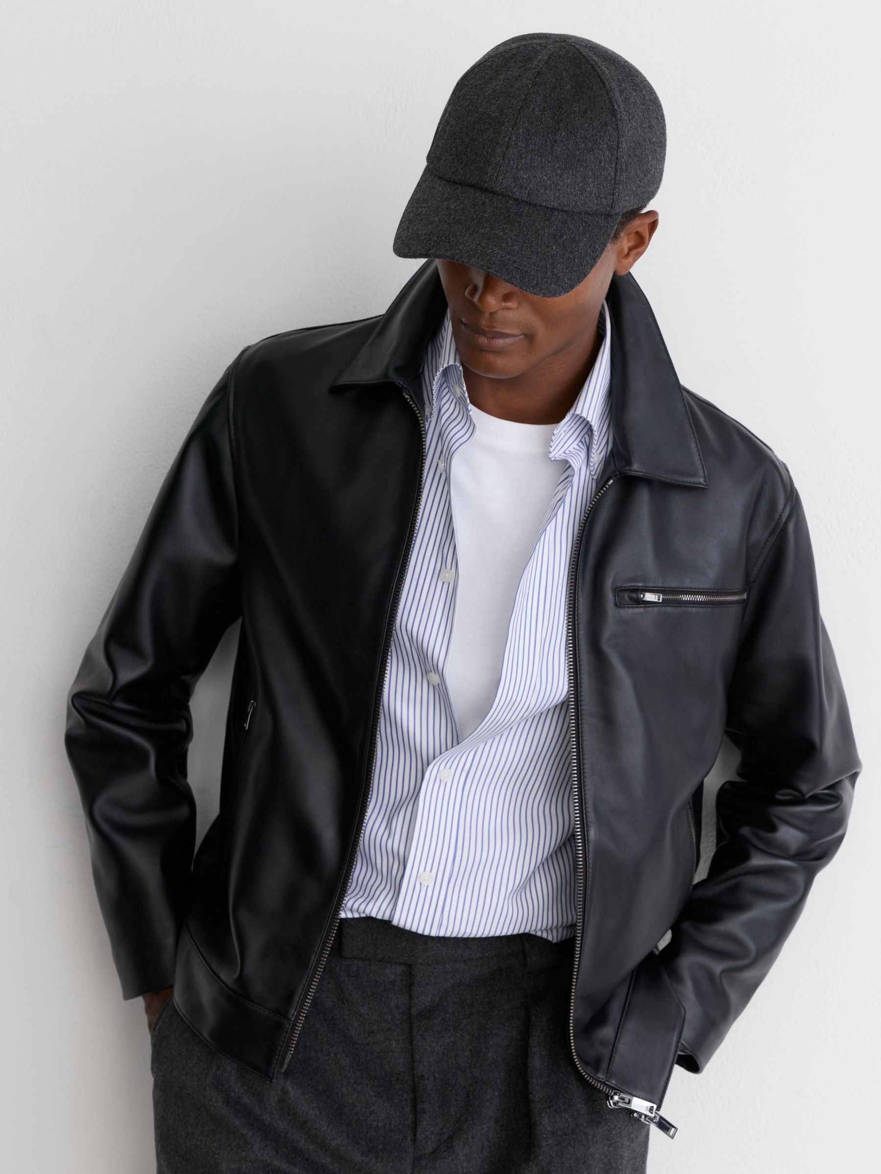 Wool-Blend Flannel Baseball Cap in Charcoal Grey - Image 4 of 6