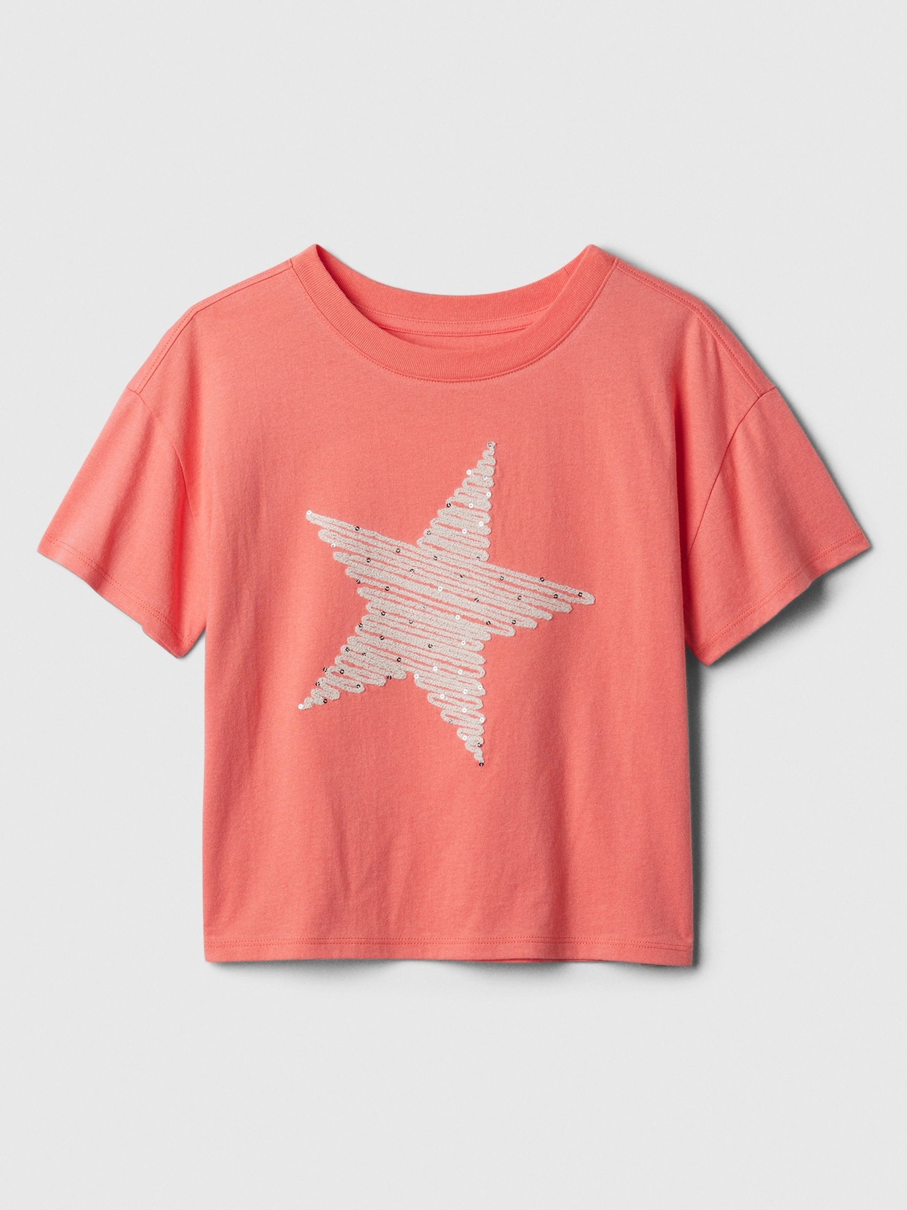 Orange Sequin Star Graphic Short Sleeve Crew Neck T-Shirt (4-13yrs) - Image 1 of 2
