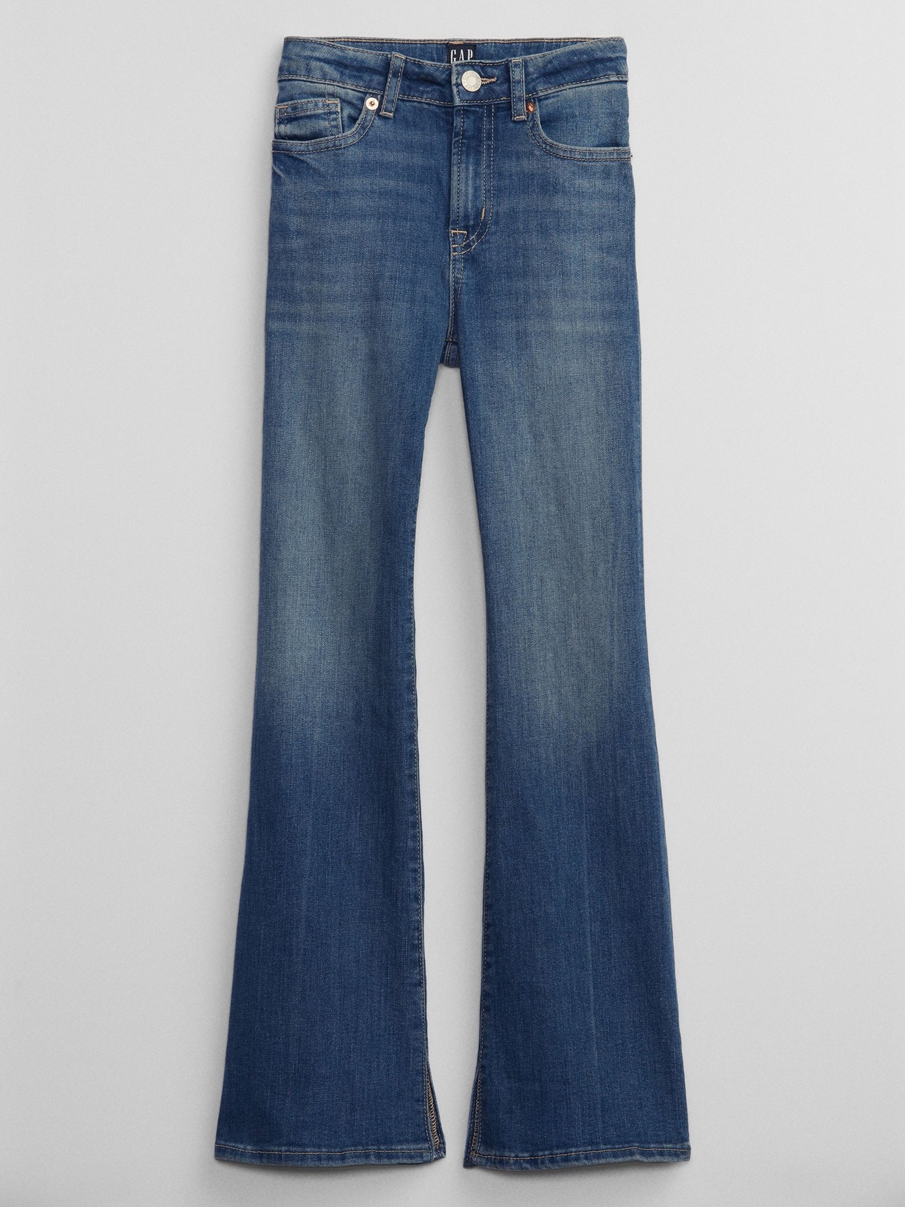 Dark Blue High Waisted 70s Distressed Flare Washwell Jeans (5-13yrs) - Image 2 of 2
