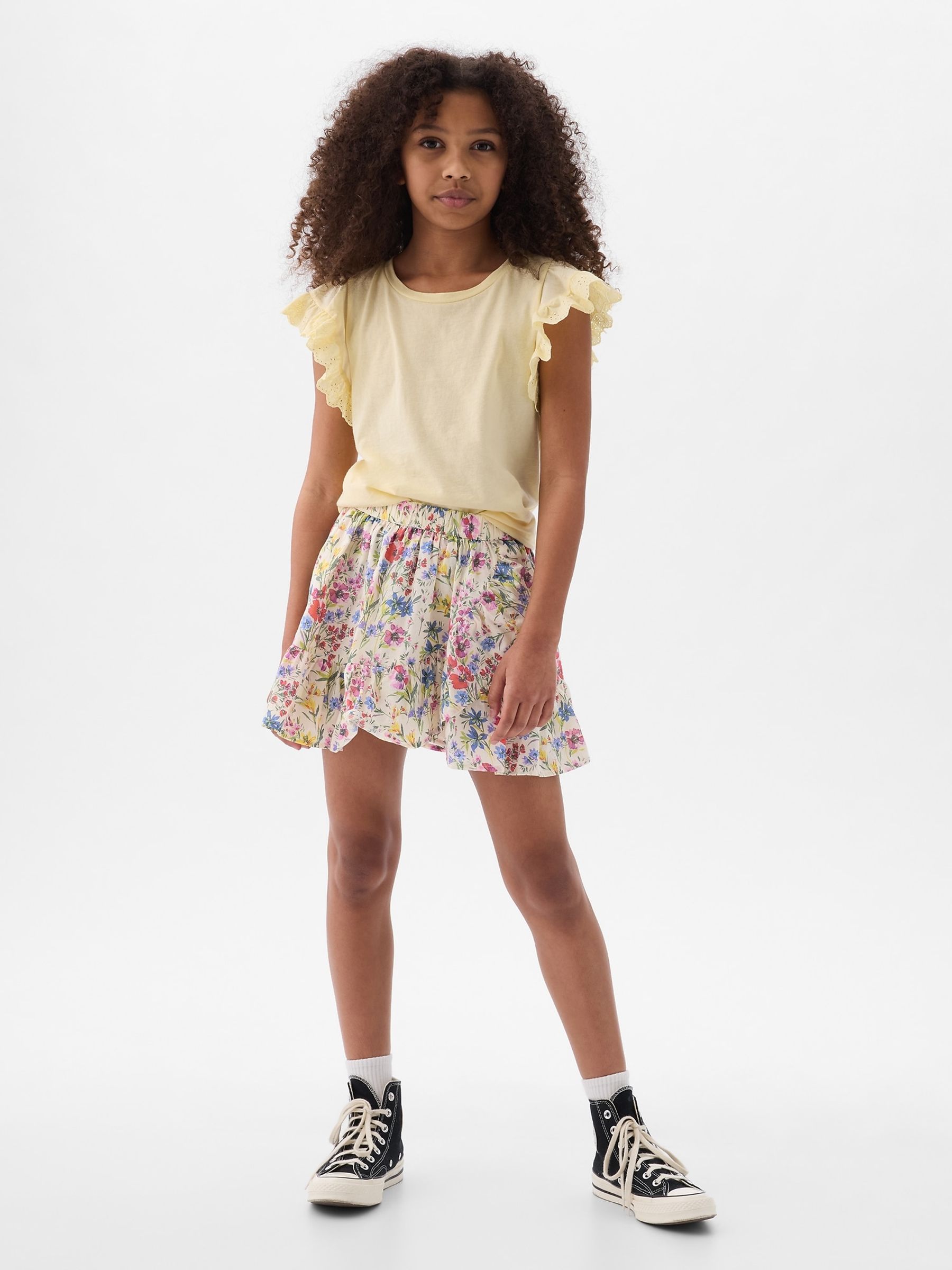 Cream Floral Floral Ruffle Skort - Image 1 of 1