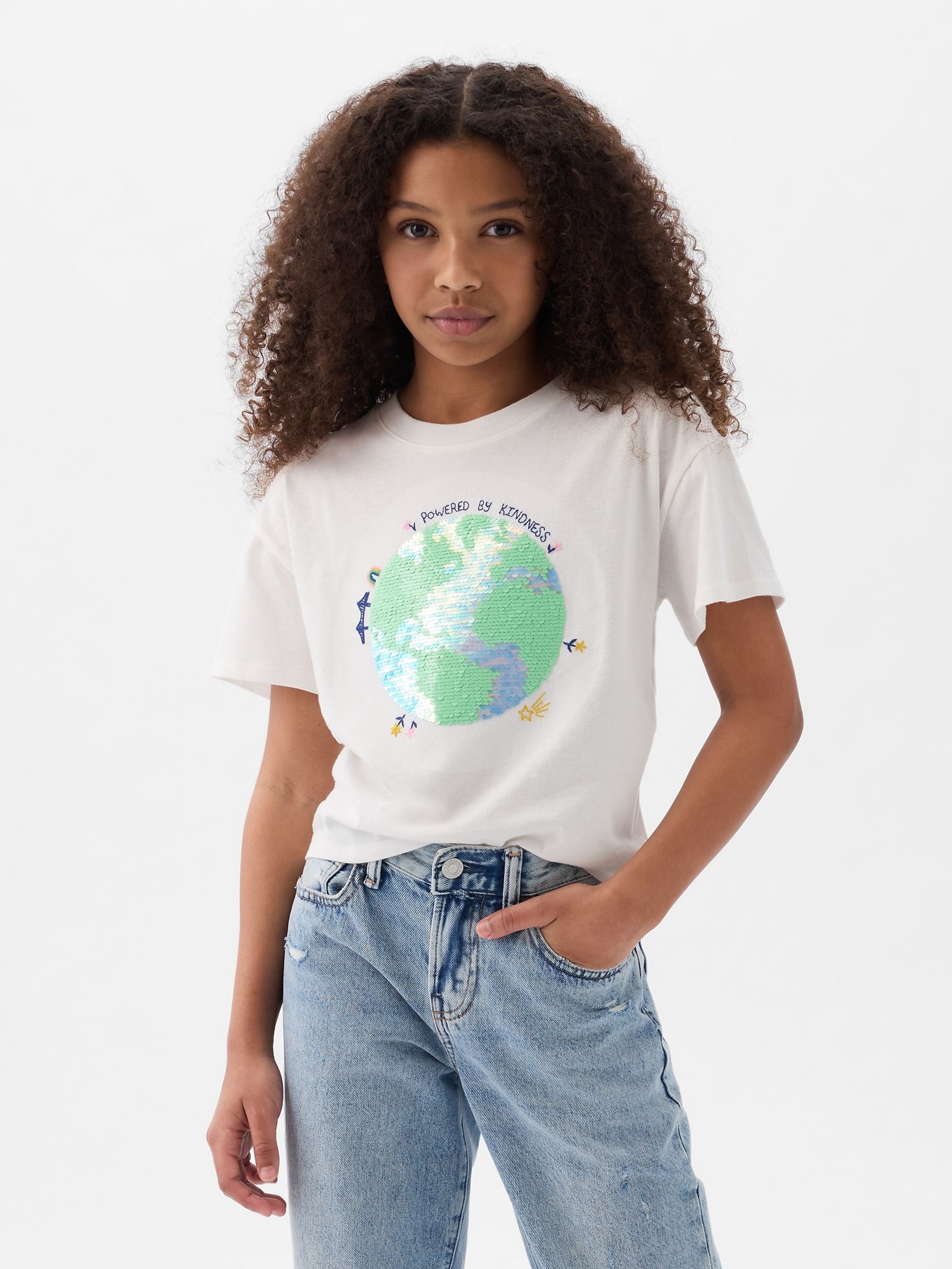 White Sequin Graphic Short Sleeve Crew Neck T-Shirt (4-13yrs) - Image 1 of 1