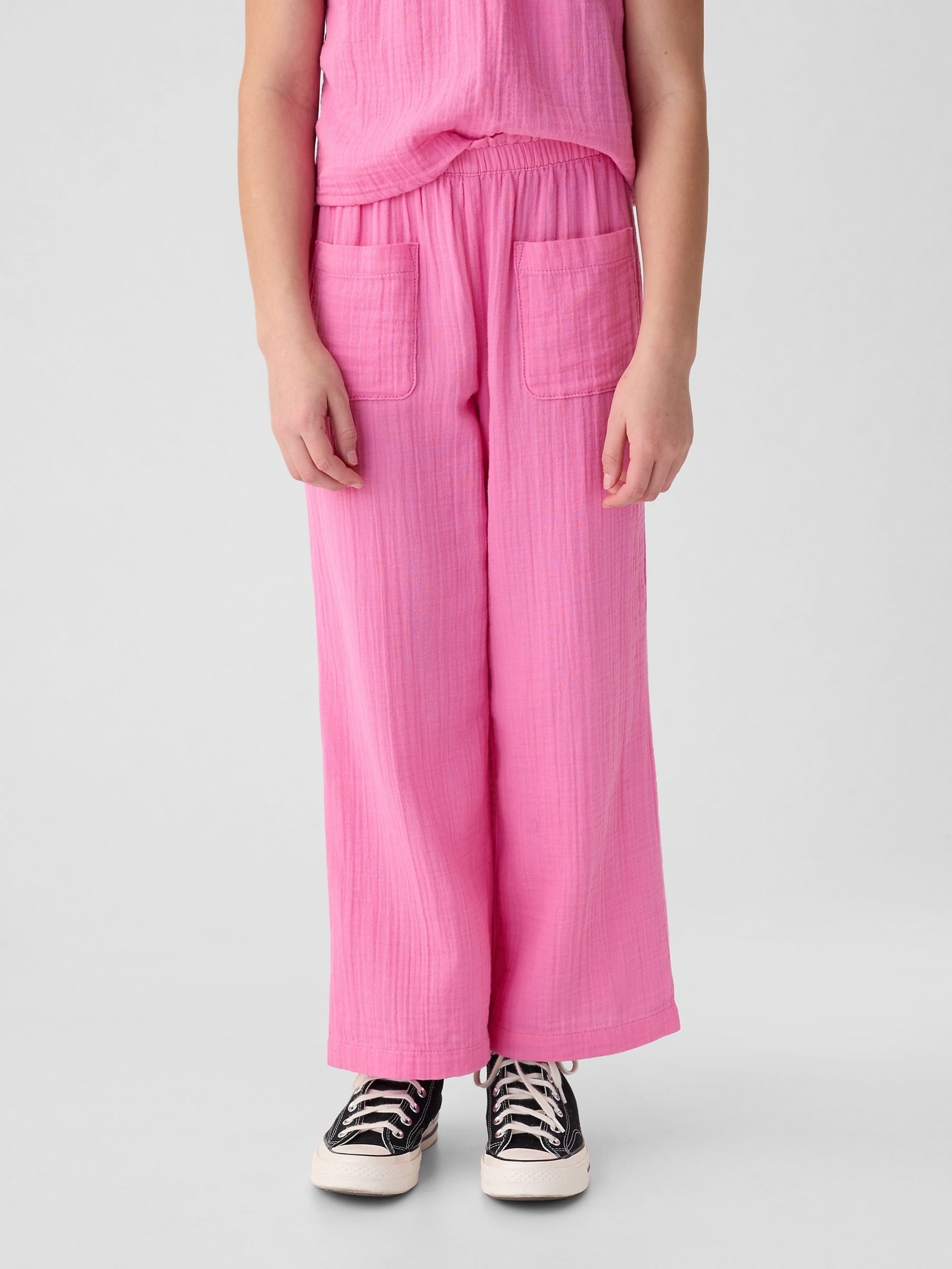Pink Crinkle Cotton Wide Leg Trousers - Image 1 of 3