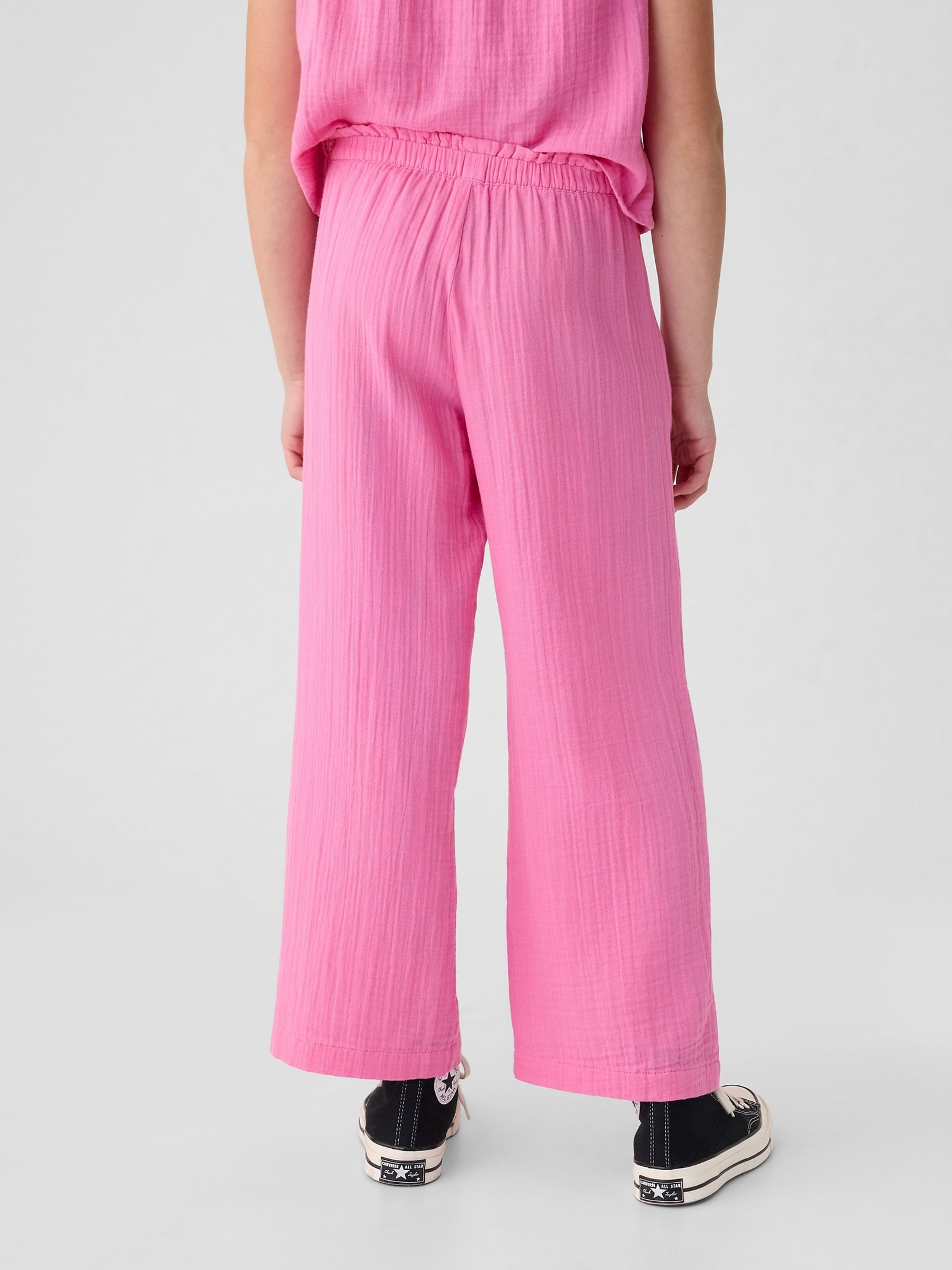 Pink Crinkle Cotton Wide Leg Trousers - Image 2 of 3