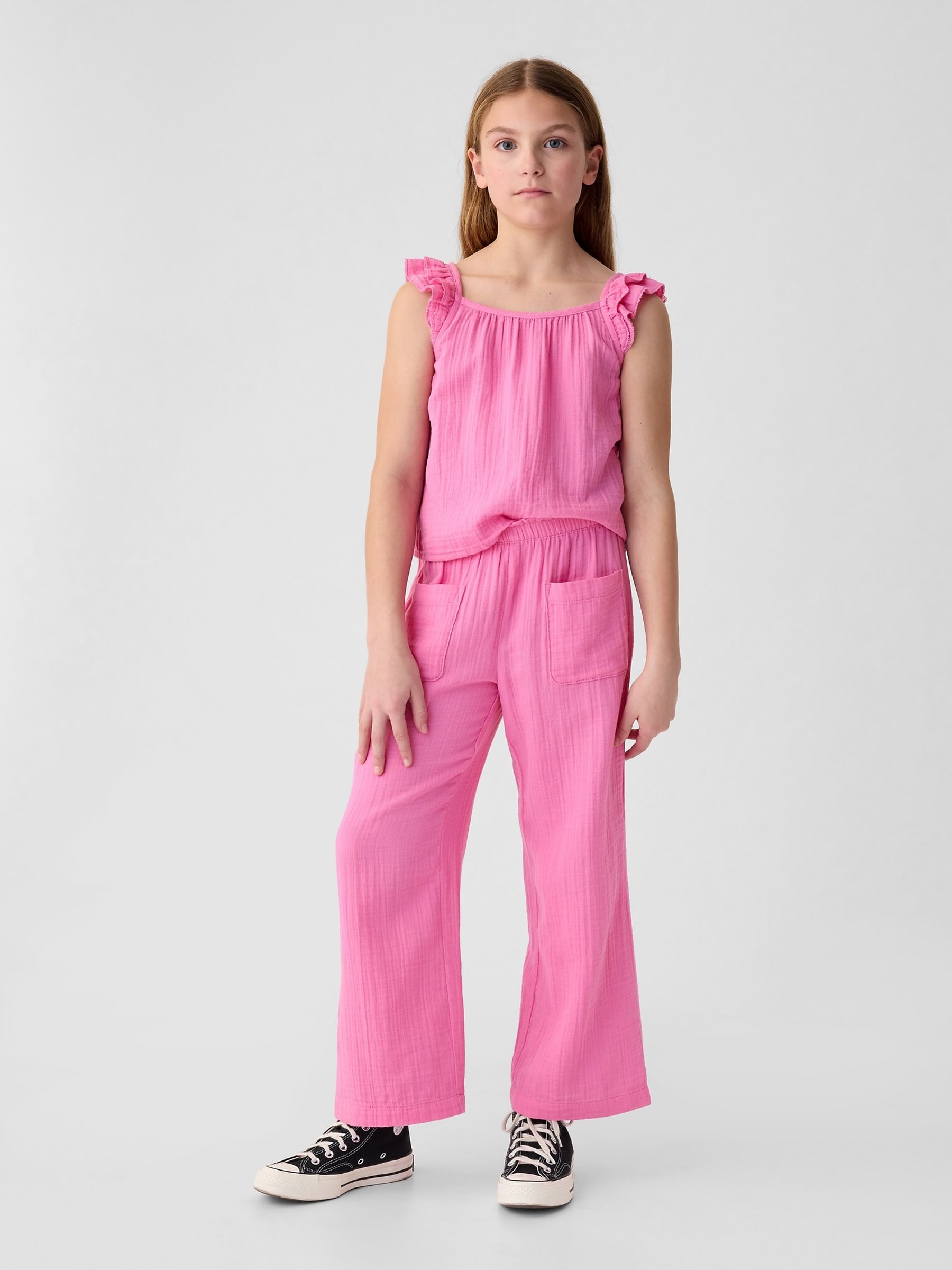 Pink Crinkle Cotton Wide Leg Trousers - Image 3 of 3