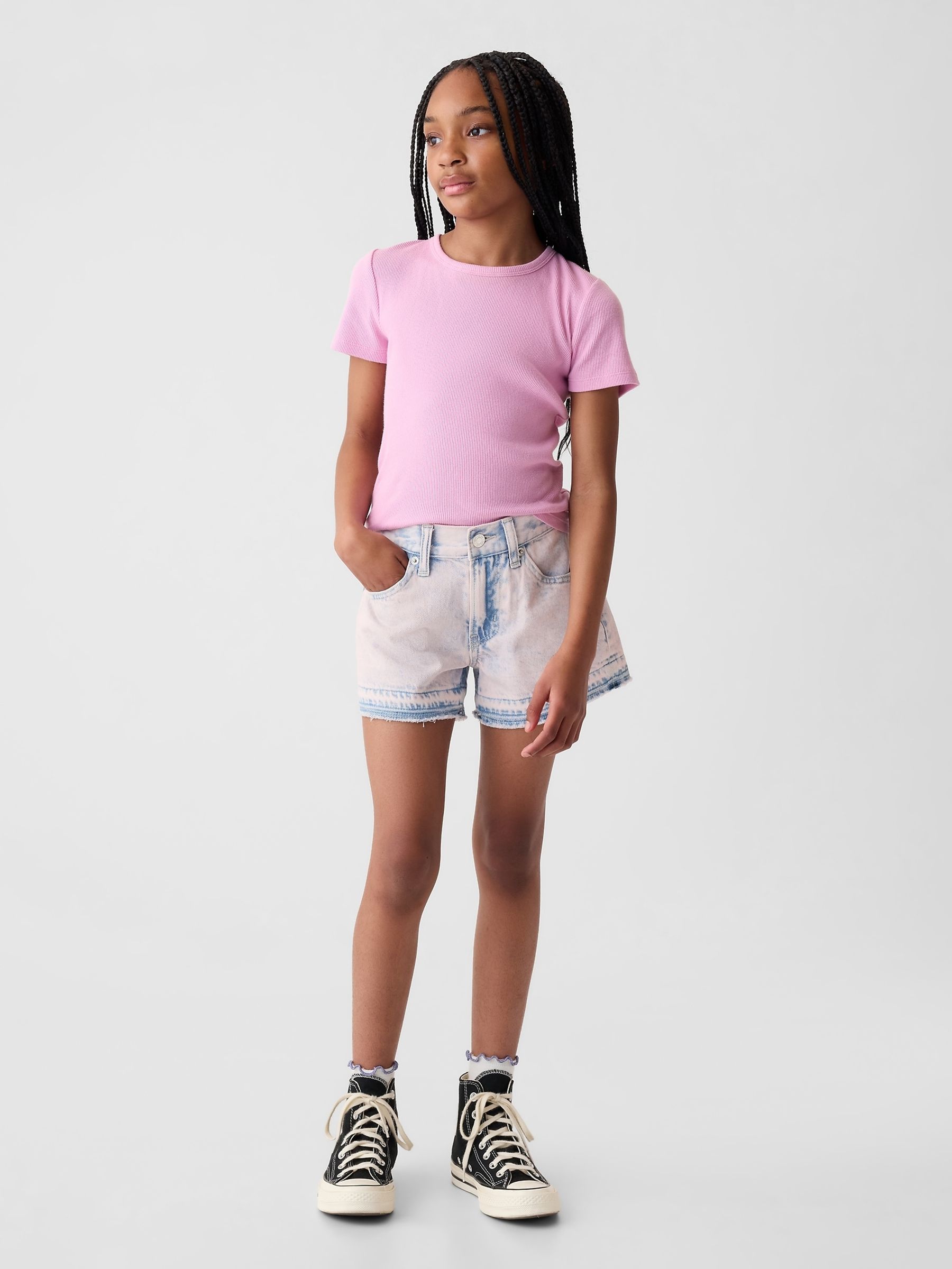 Purple Wash Denim Low Rise Stride Shorts (6-13yrs) - Image 3 of 3