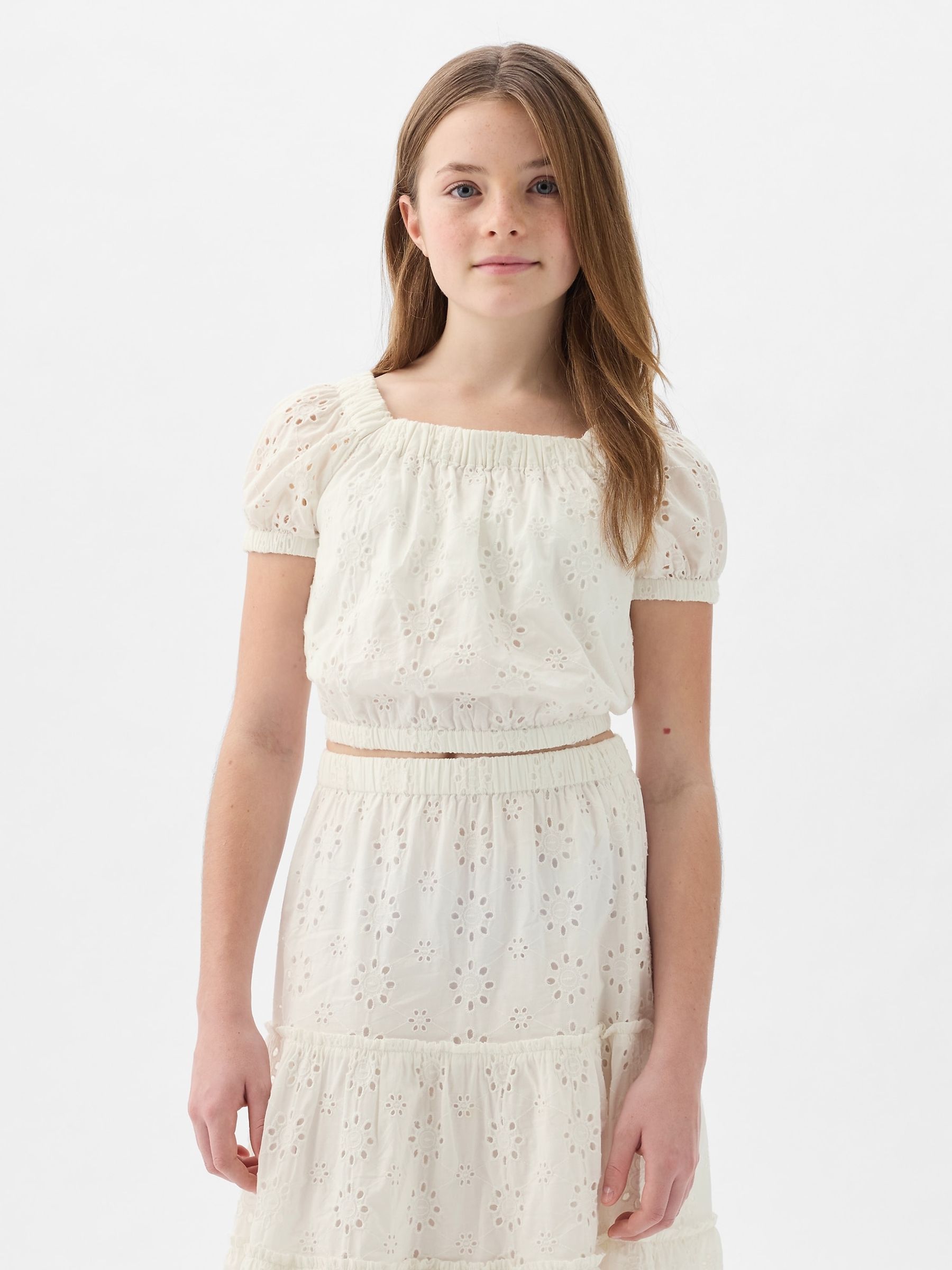 White Floral Puff Sleeve Top (4-13yrs) - Image 1 of 4