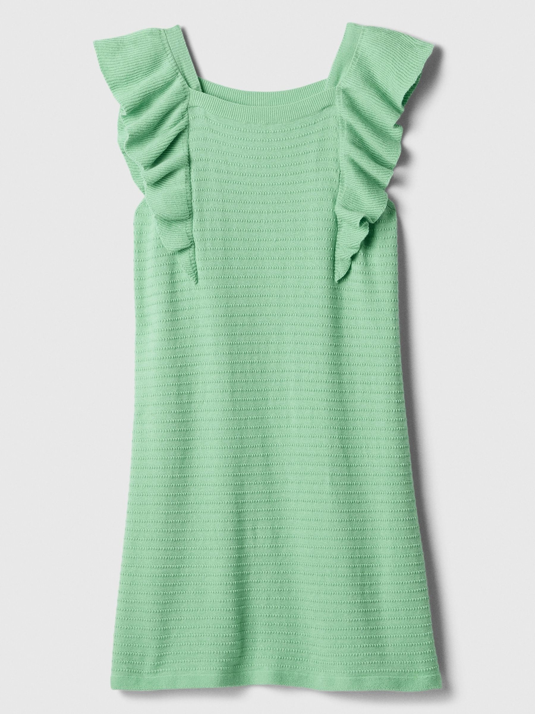 Green Cotton Knit Ruffle Sleeve Dress - Image 1 of 1