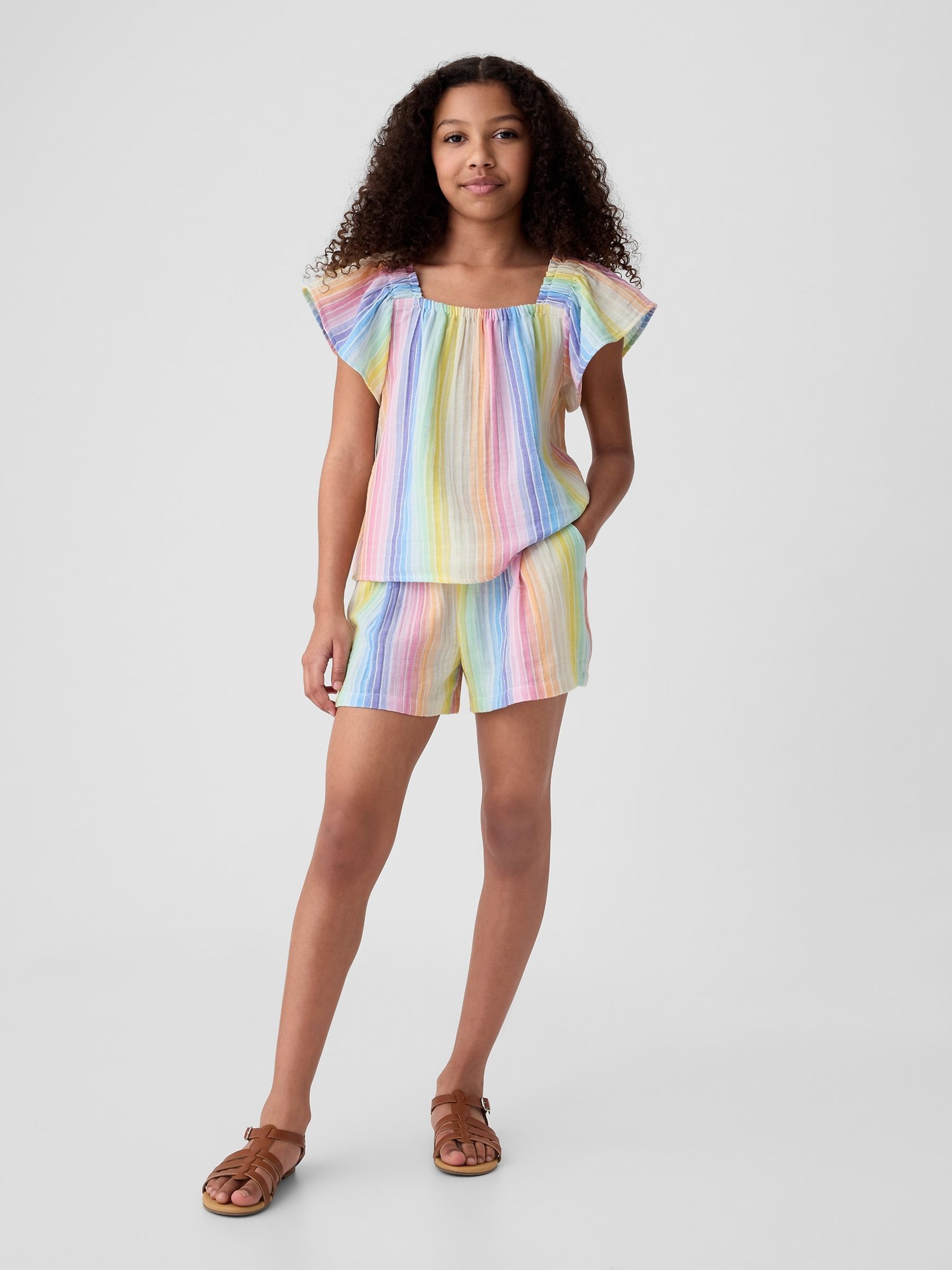 Multi Stripe Crinkle Cotton Short Set (4-13yrs) - Image 1 of 1
