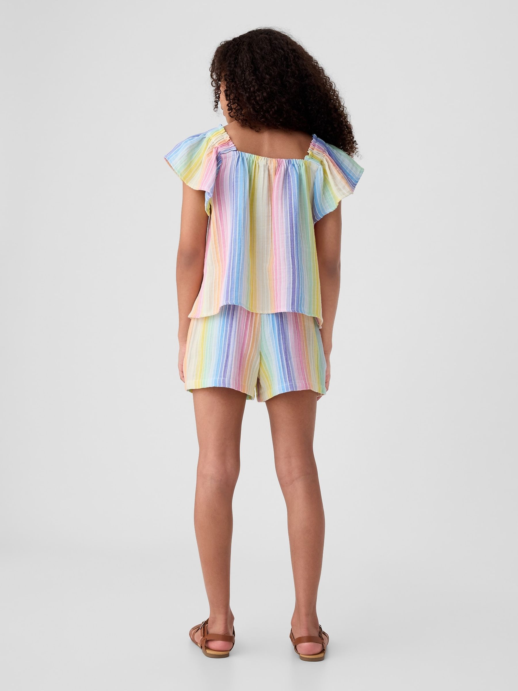 Multi Stripe Crinkle Cotton Short Set (4-13yrs) - Image 2 of 2