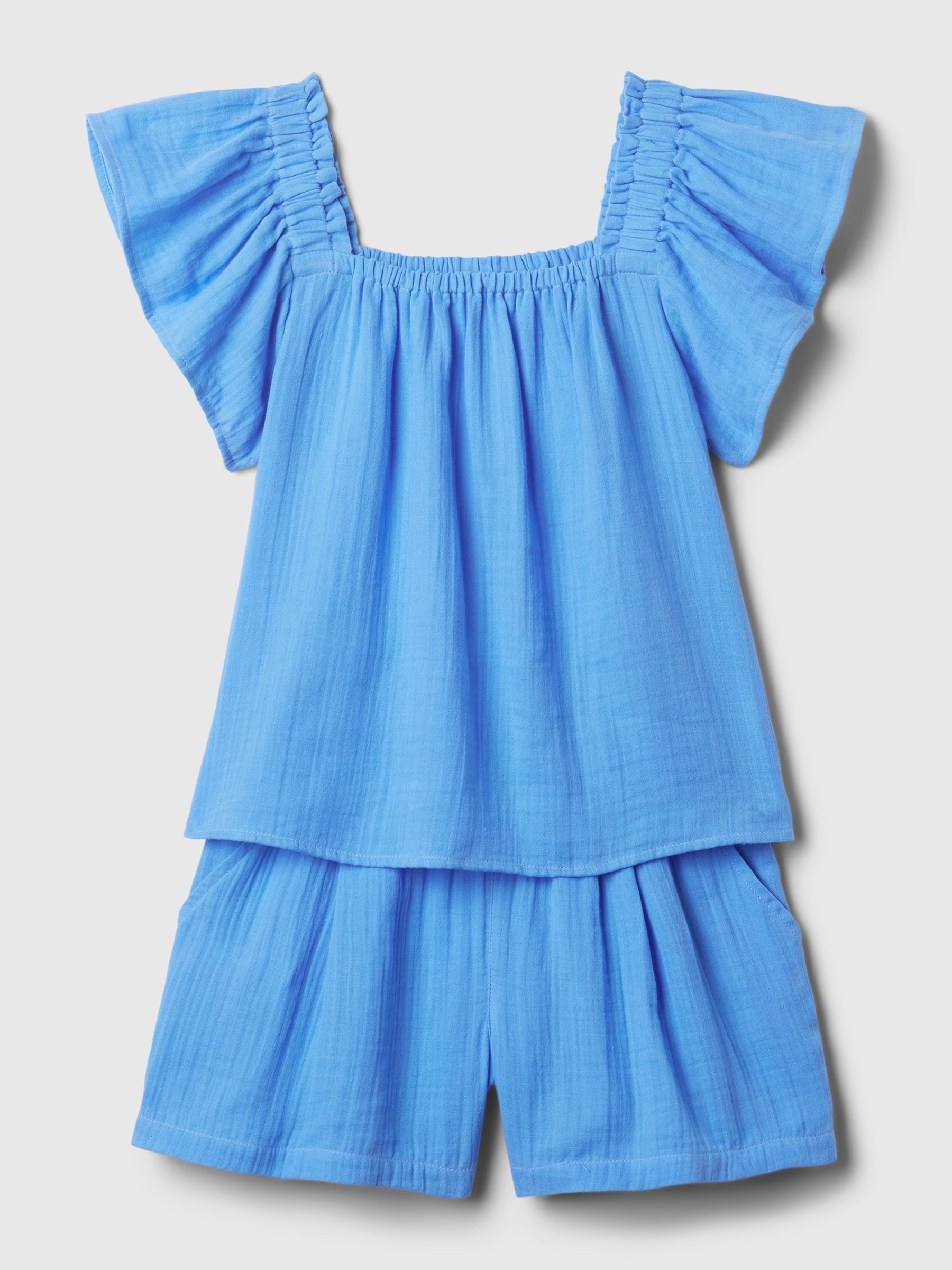 Blue Crinkle Cotton Short Set (4-13yrs) - Image 3 of 3