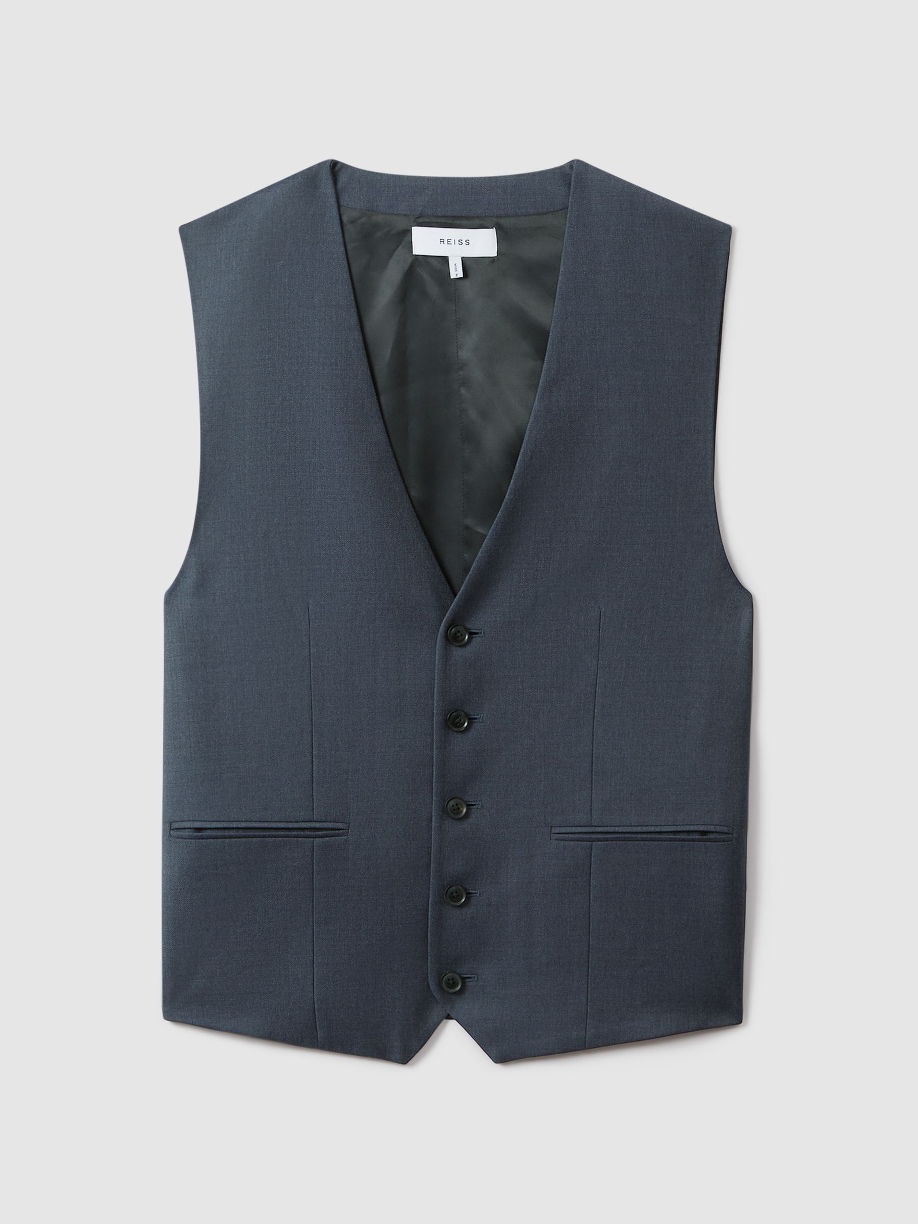 Slim Fit Single Breasted Wool Waistcoat in Airforce Blue - Image 2 of 6