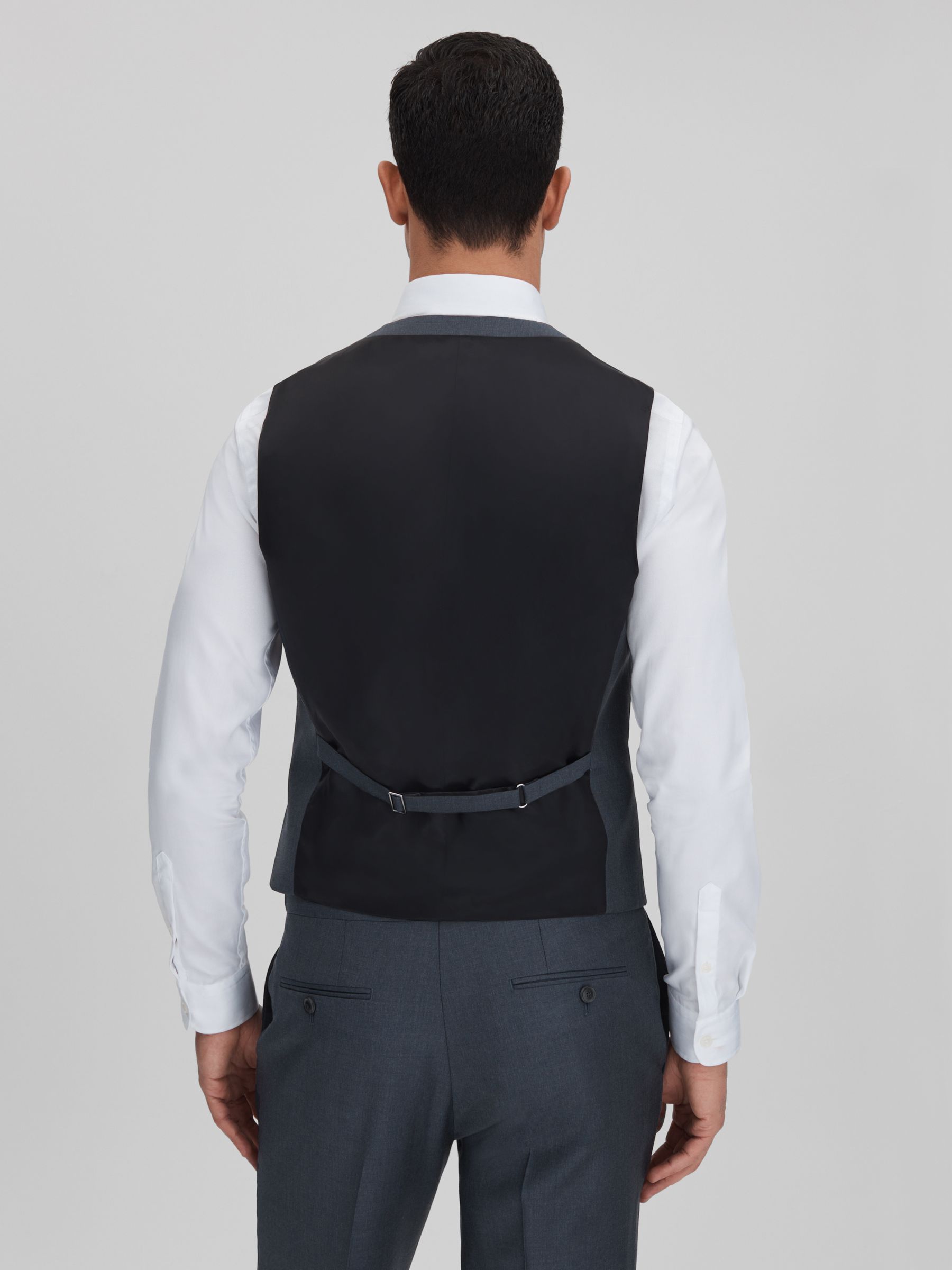 Slim Fit Single Breasted Wool Waistcoat in Airforce Blue - Image 5 of 6
