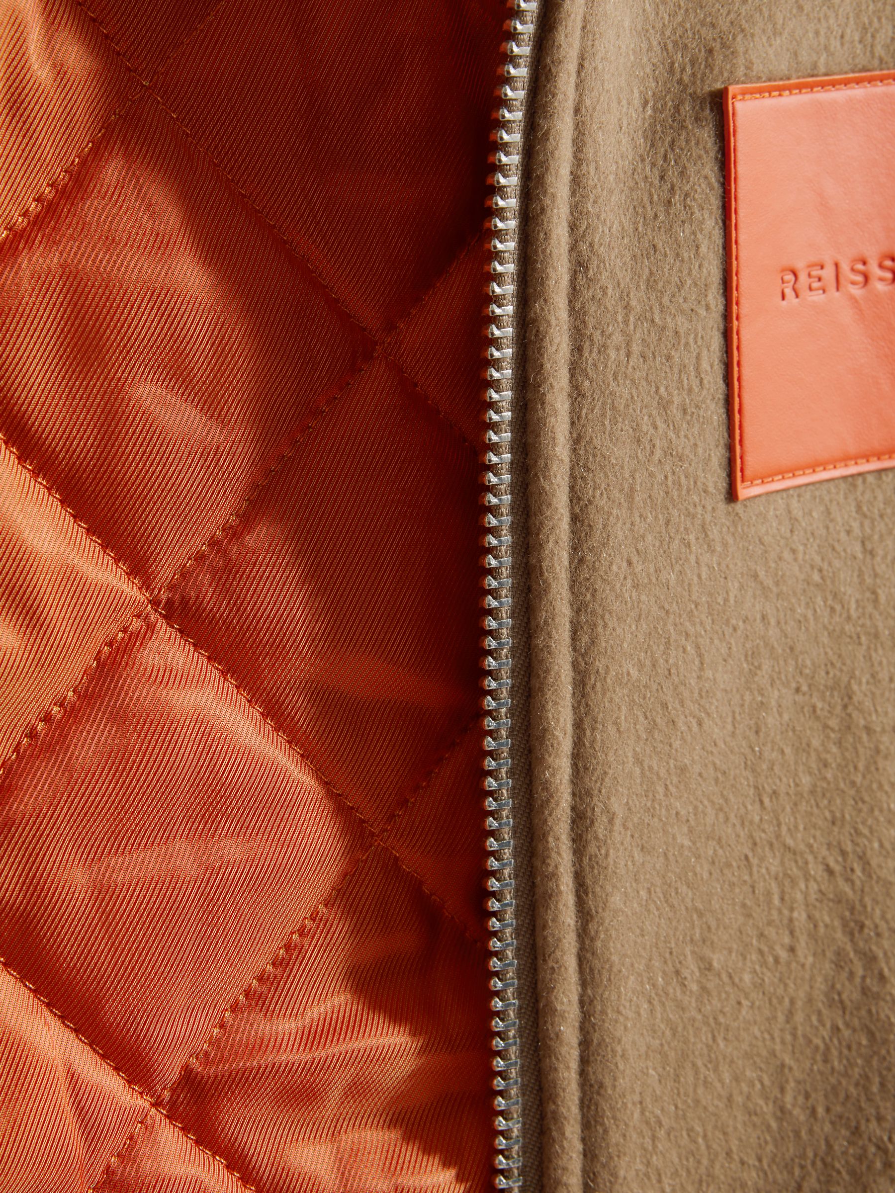 McLaren F1 Wool Blend Leather Patch Varsity Bomber Jacket in Camel - Image 12 of 12