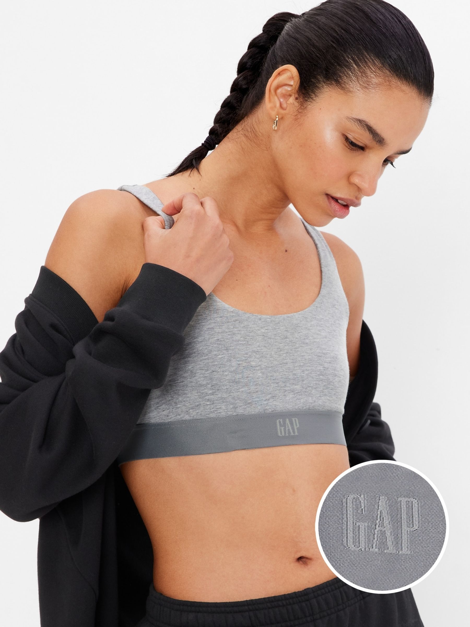 Grey Stretch Cotton Logo Bralette - Image 2 of 3