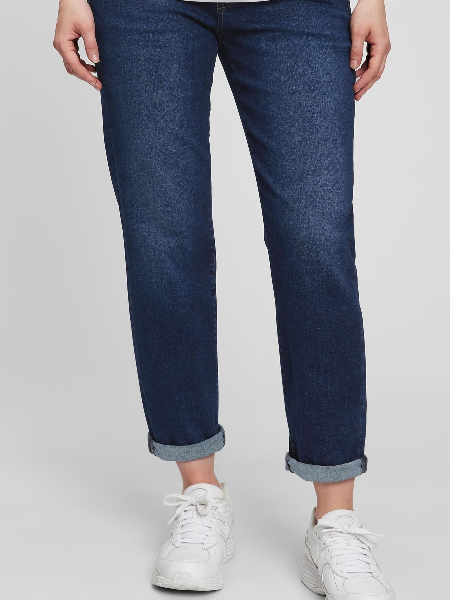 Dark Wash Blue Maternity Over The Bump Girlfriend Jeans - Image 1 of 4